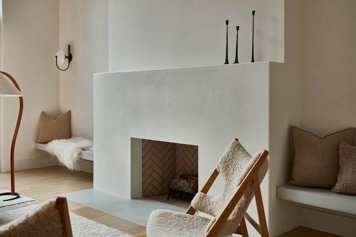 Scandinavian style living room fireplace detail