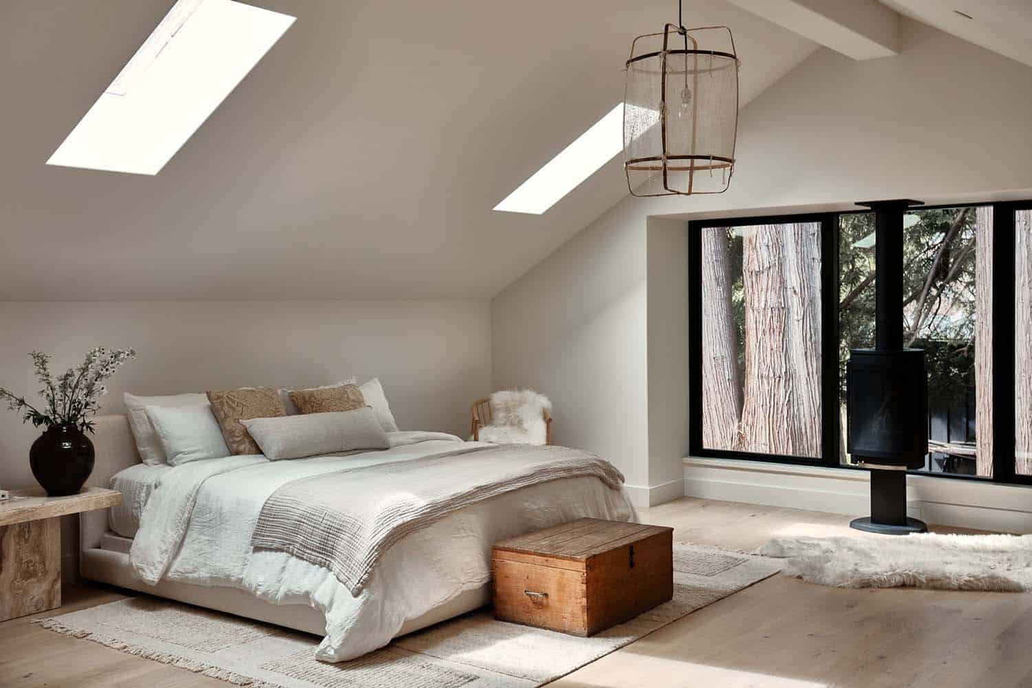 nordic-inspired bedroom with skylights
