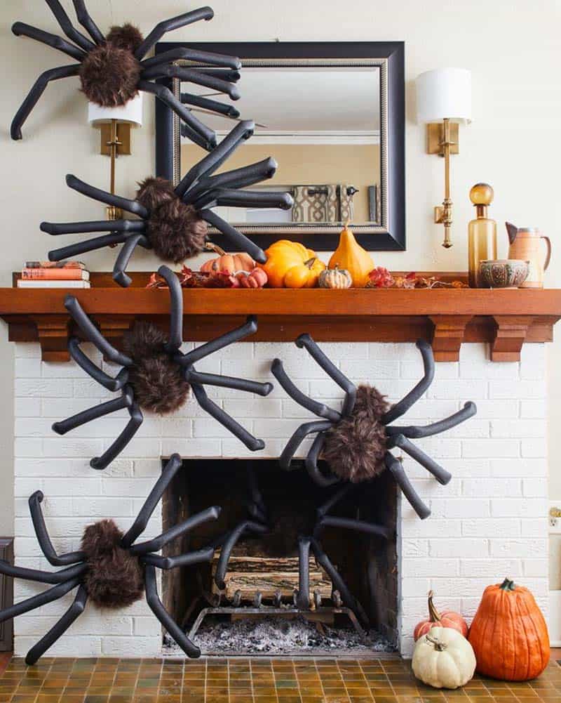 large spiders on the fireplace 
