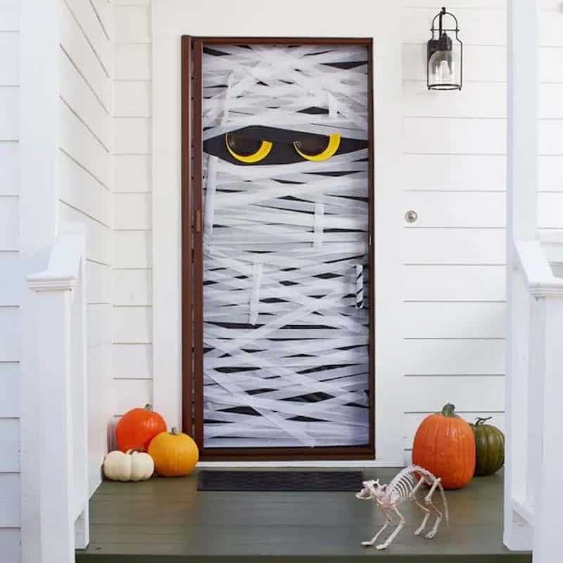 mummify your front door for halloween