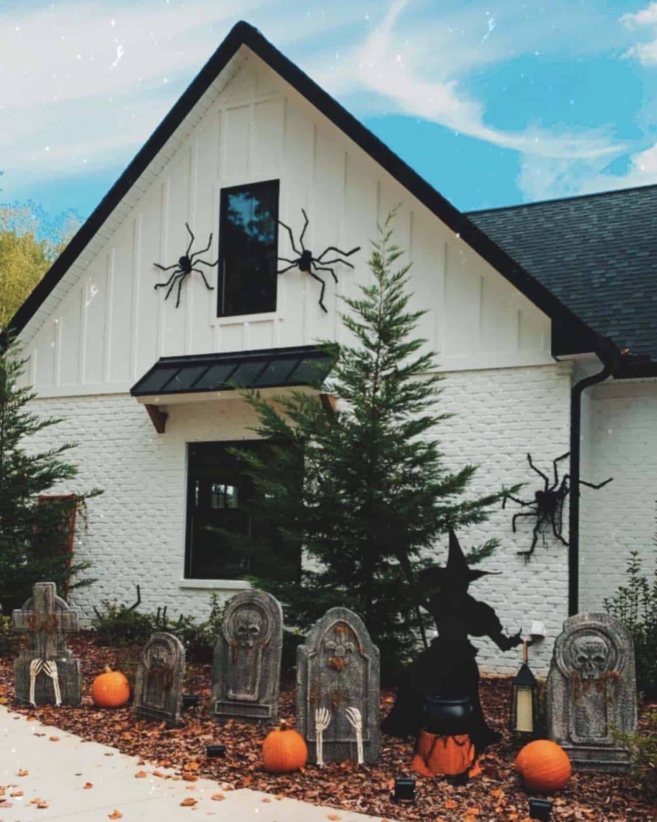 outdoor yard with spooky Halloween decorations