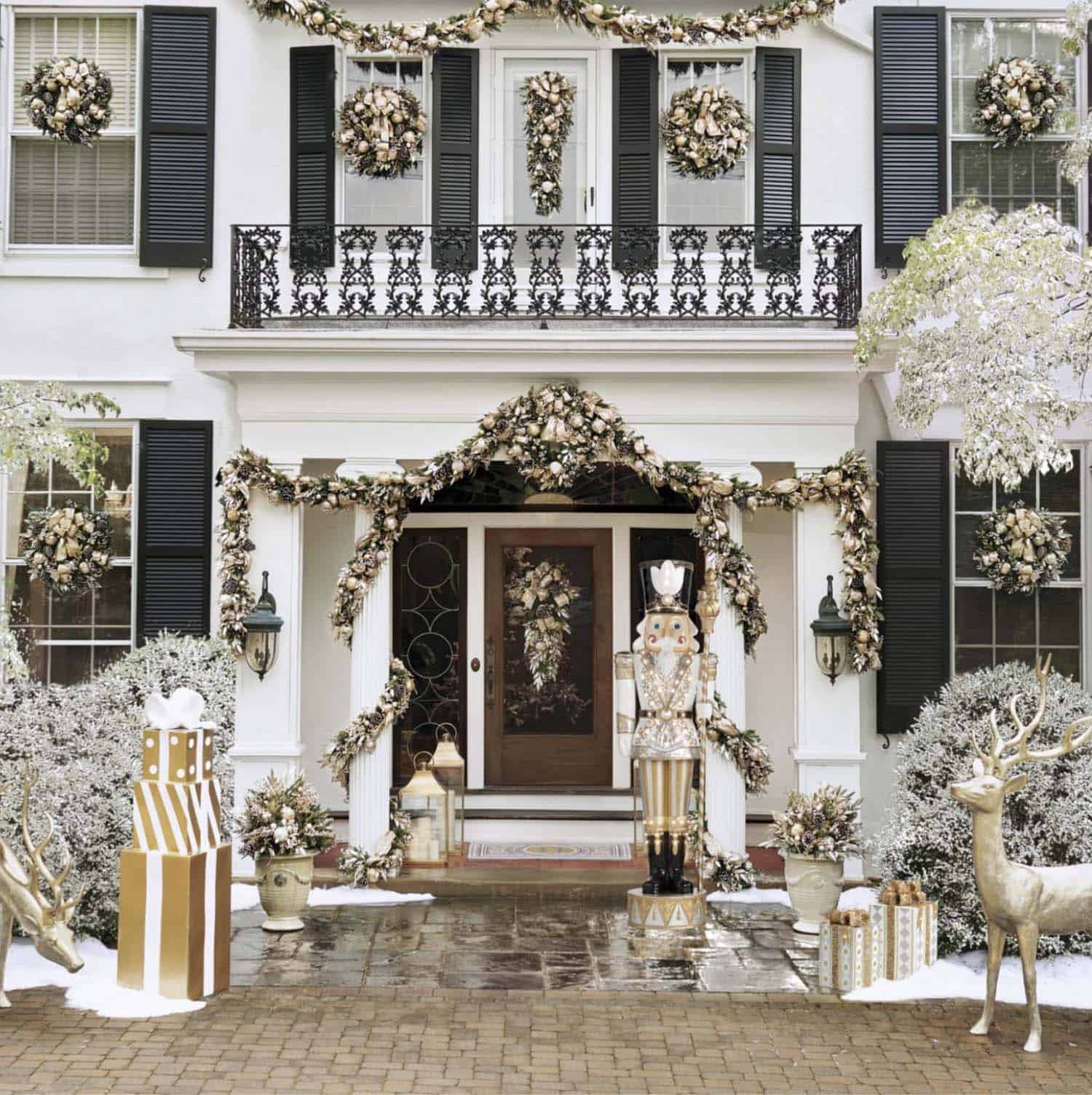 elegant Christmas decorations on the front porch