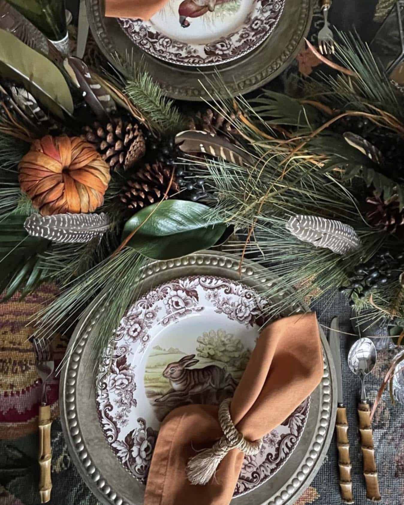 rustic woodland themed place setting for thanksgiving