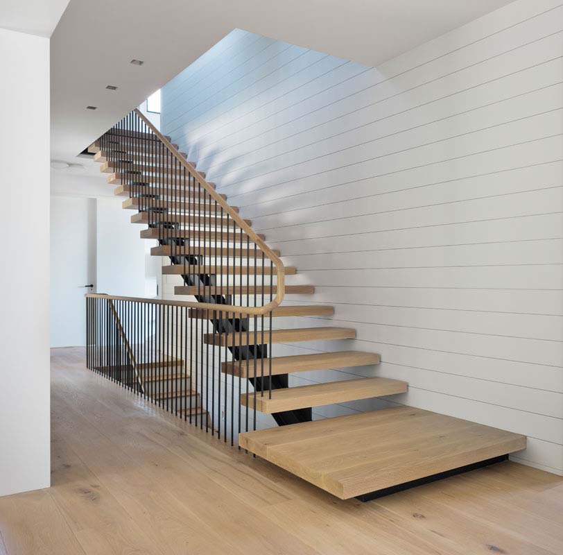modern floating staircase with open stair risers