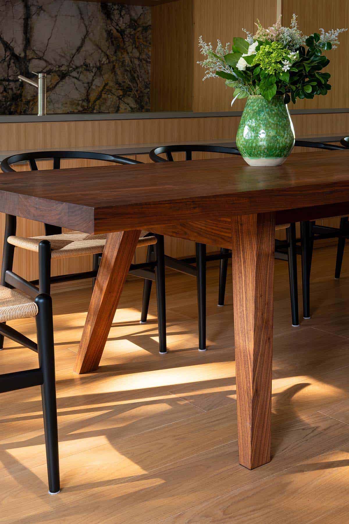 contemporary dining room table and chair detail
