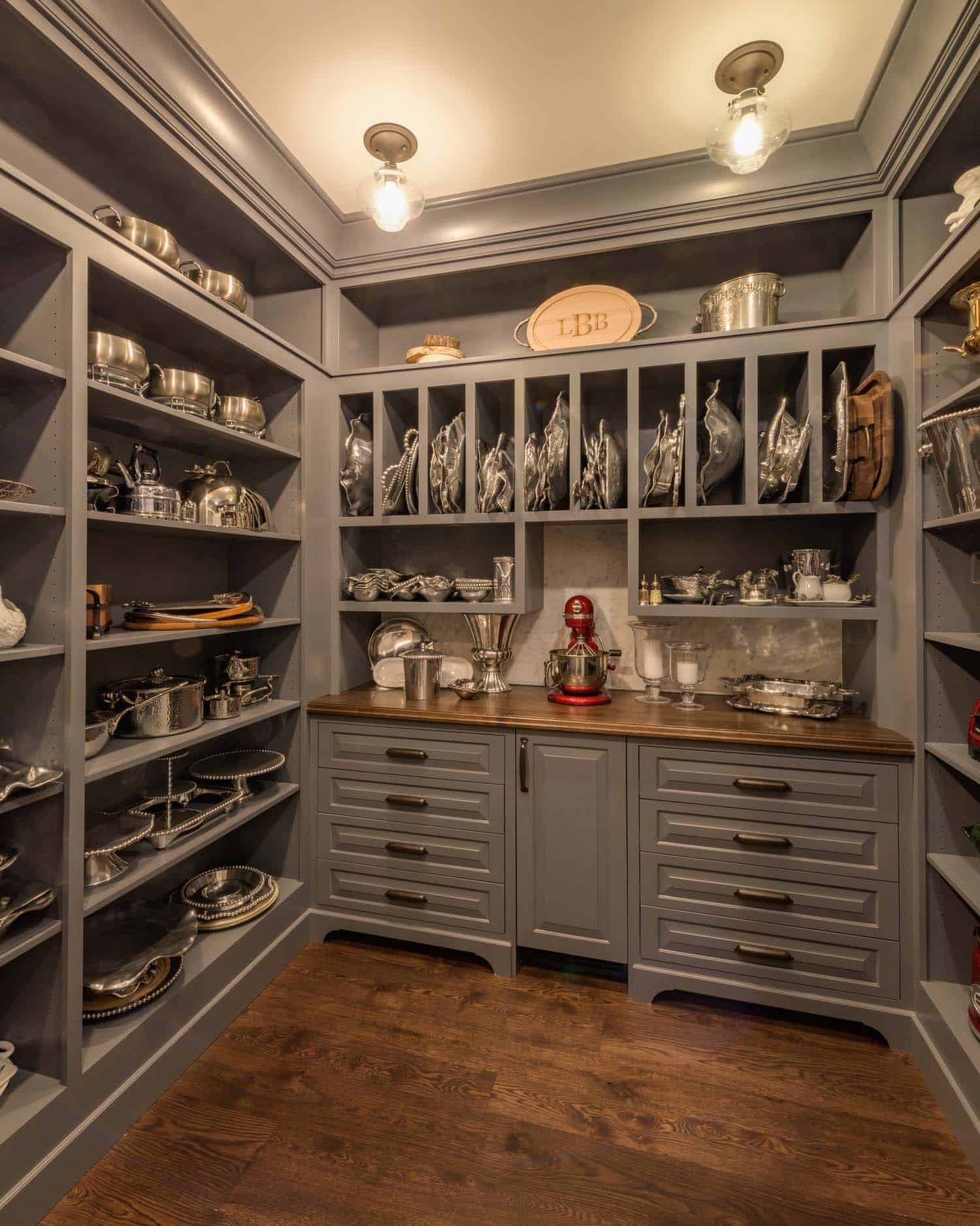 contemporary scullery with gray painted cabinetry