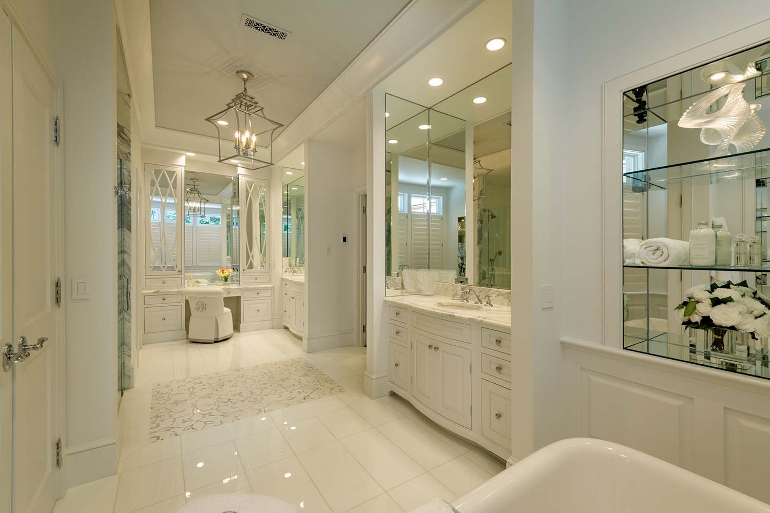contemporary bathroom with dual vanities