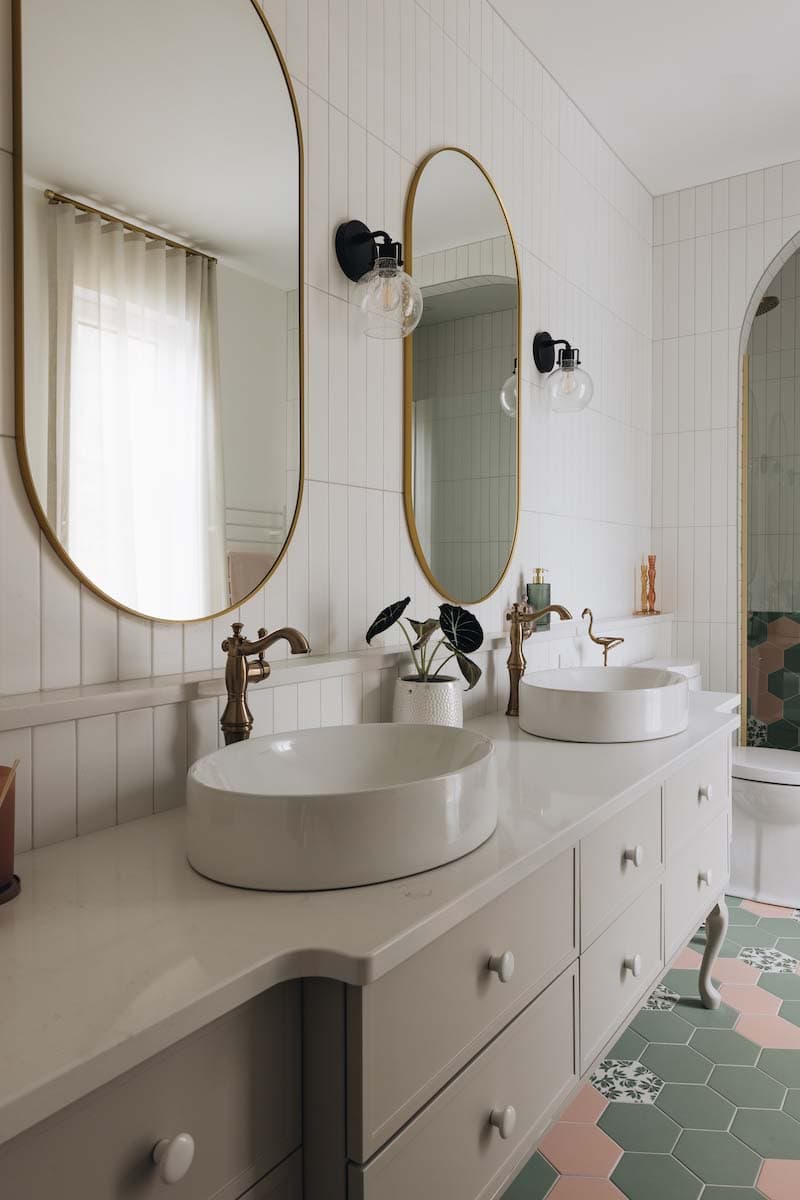 modern bathroom with a dual vanity