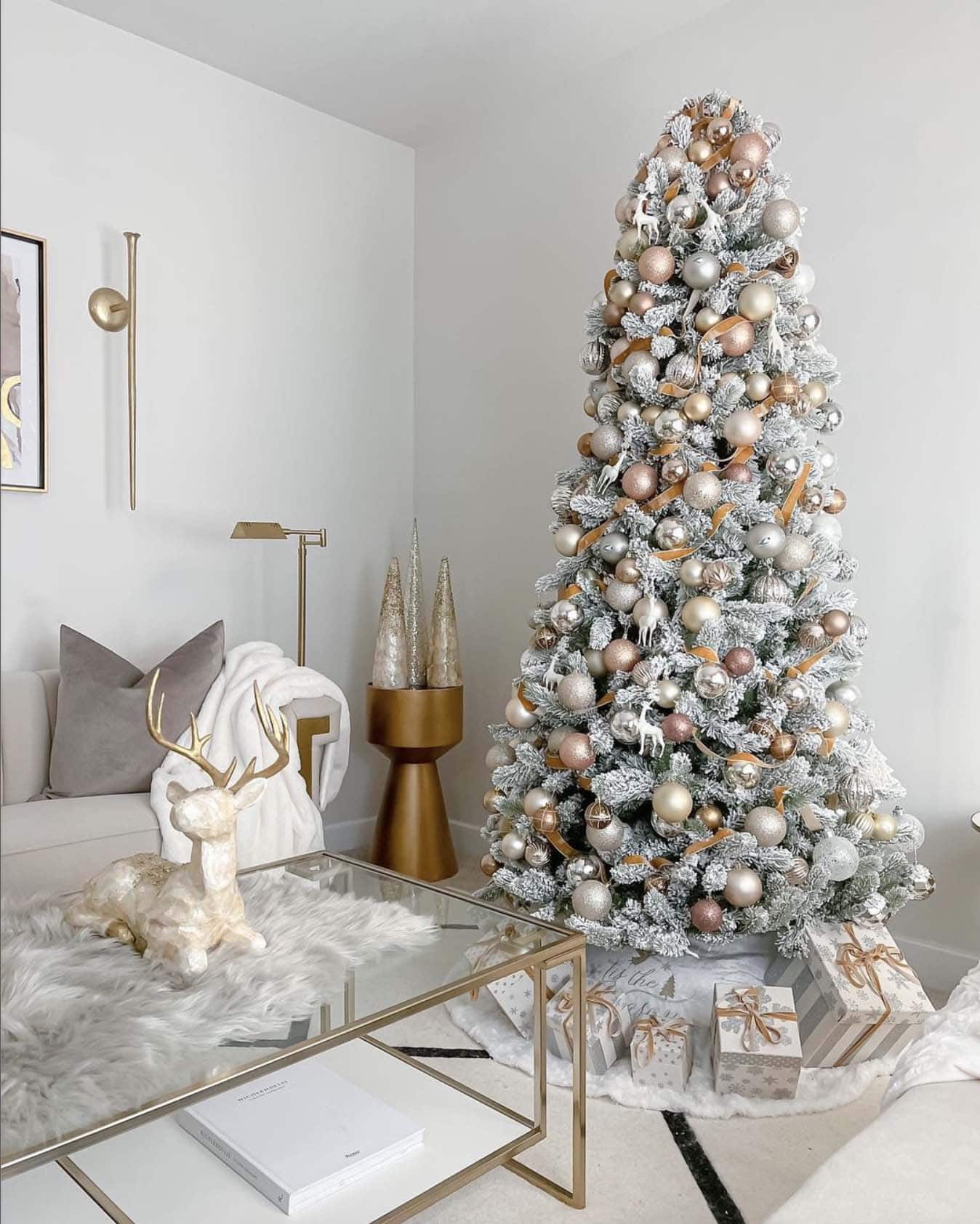 flocked Christmas tree with neutral elegance