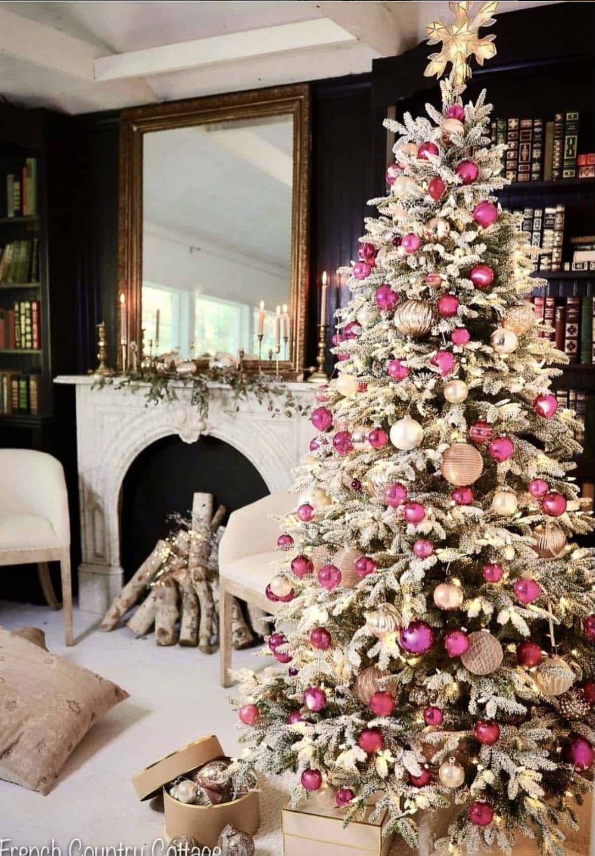 vintage inspired Christmas tree with shades of pink