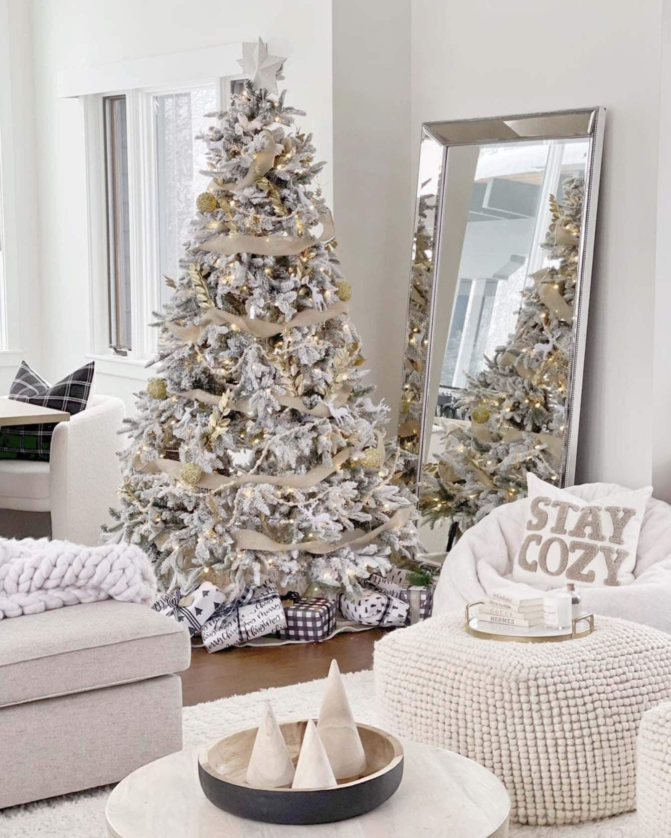 elegant Christmas tree with gold and silver ornaments