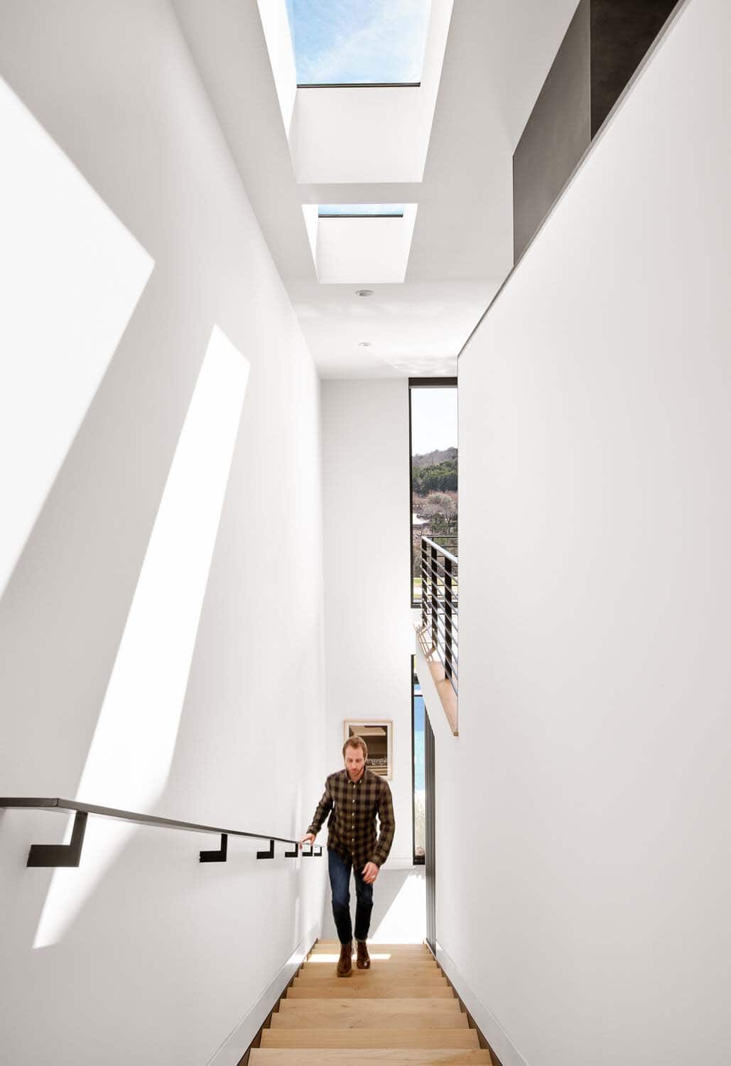 modern staircase with skylights 