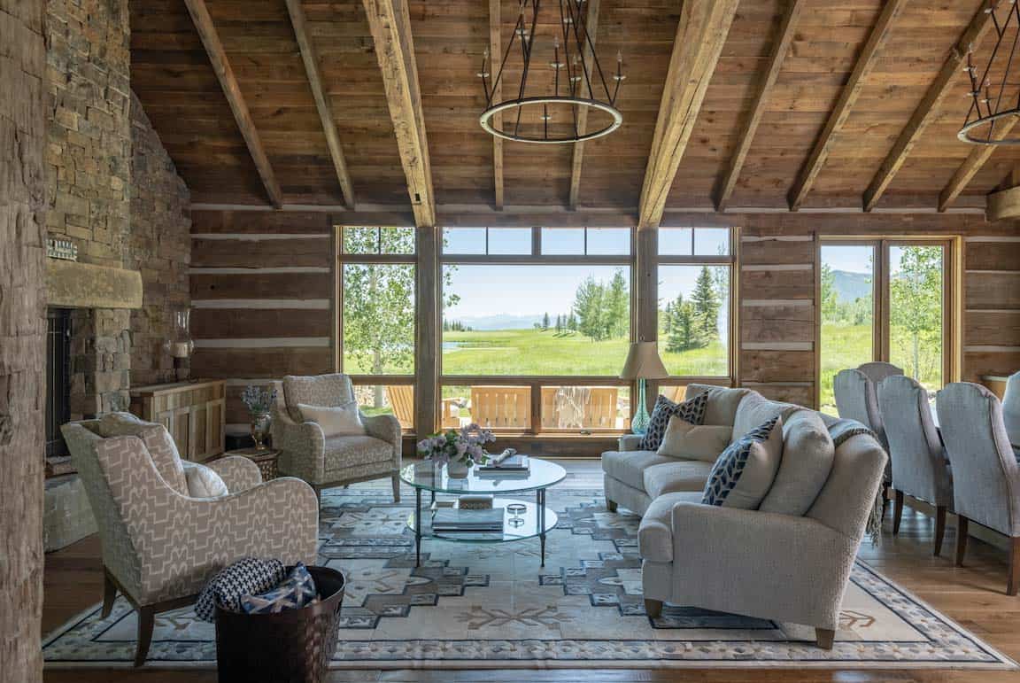 modern rustic living room with window views