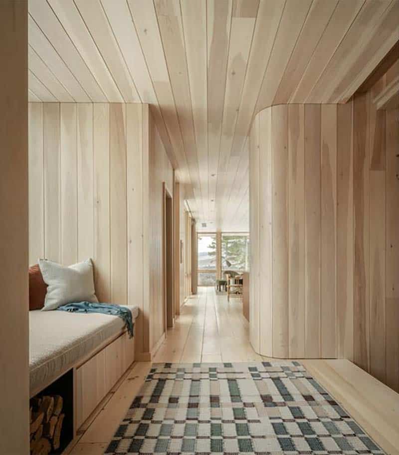 modern hallway with a built-in window seat