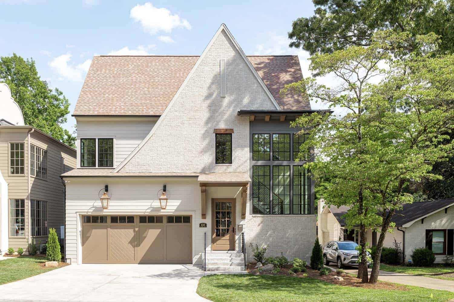 A modern yet warm Tudor home in Charlotte offers timeless curb appeal