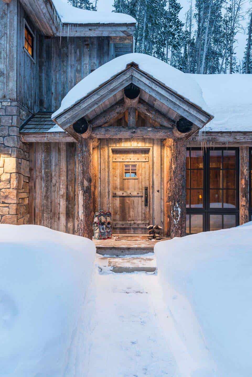 rustic mountain cabin exterior entry