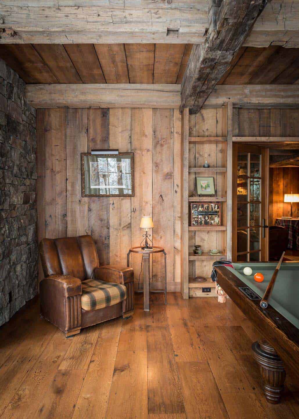 rustic family room with a pool table