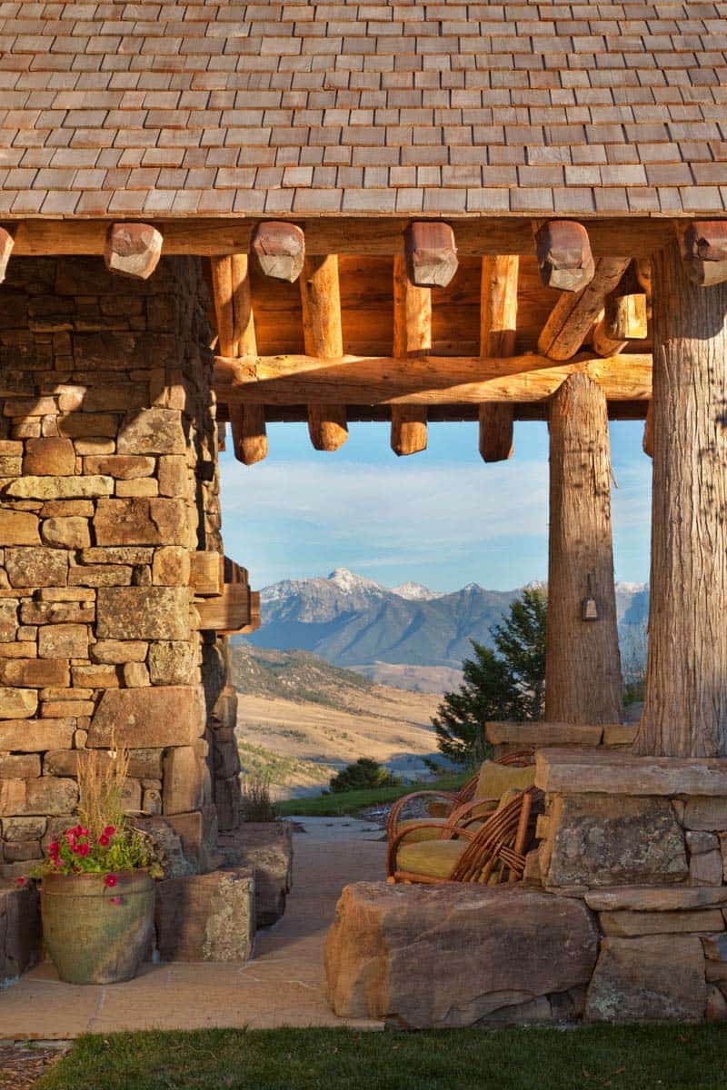 rustic mountain house exterior covered porch