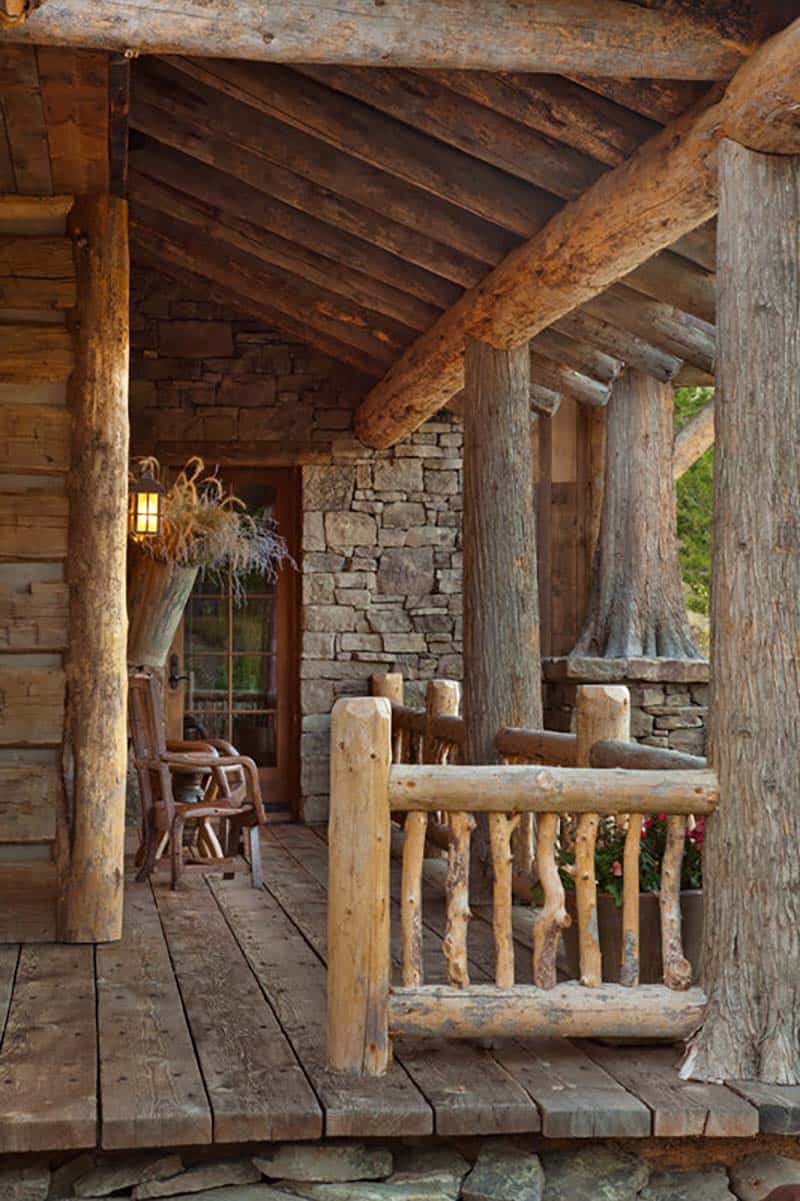 rustic mountain house covered front porch