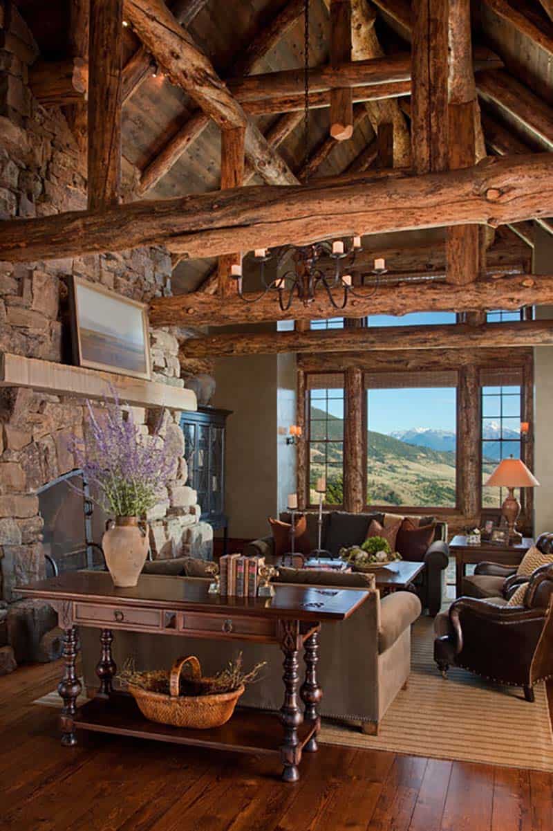 rustic living room with a fireplace