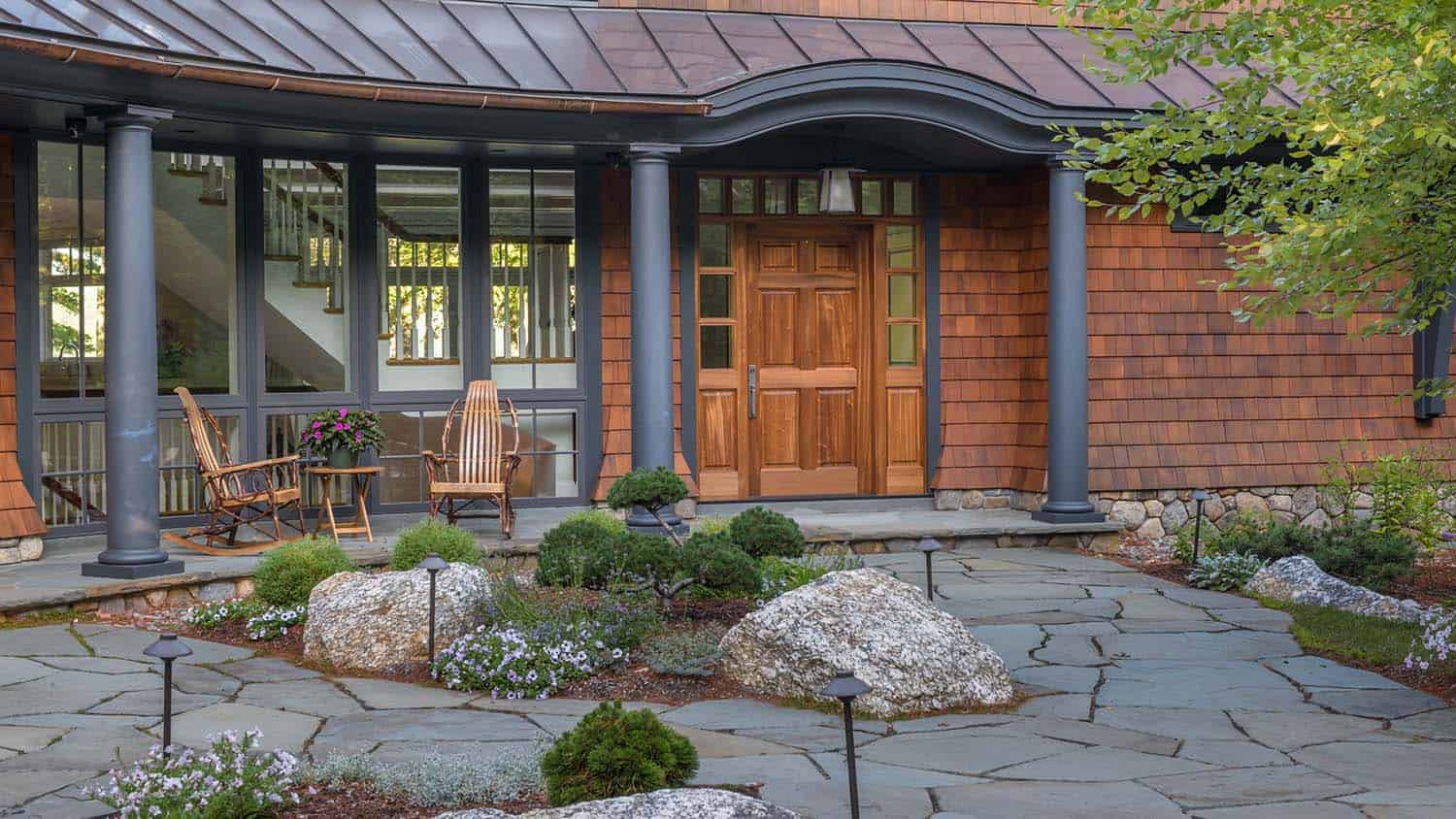 traditional lake house exterior entry