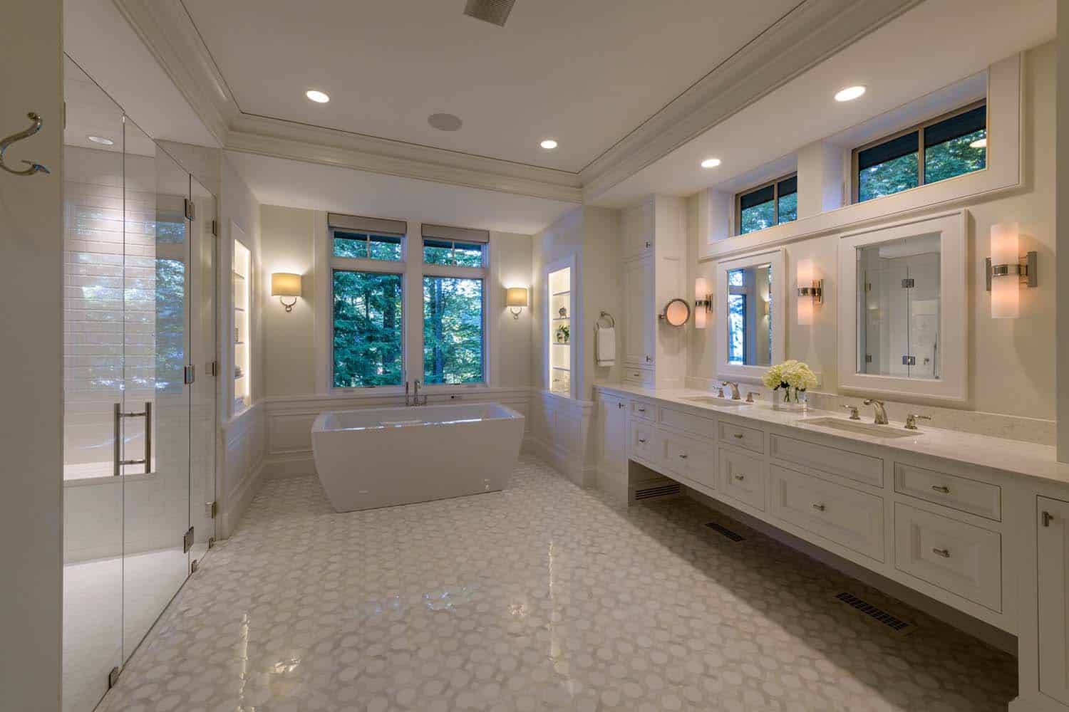traditional bathroom with a vanity and freestanding tub