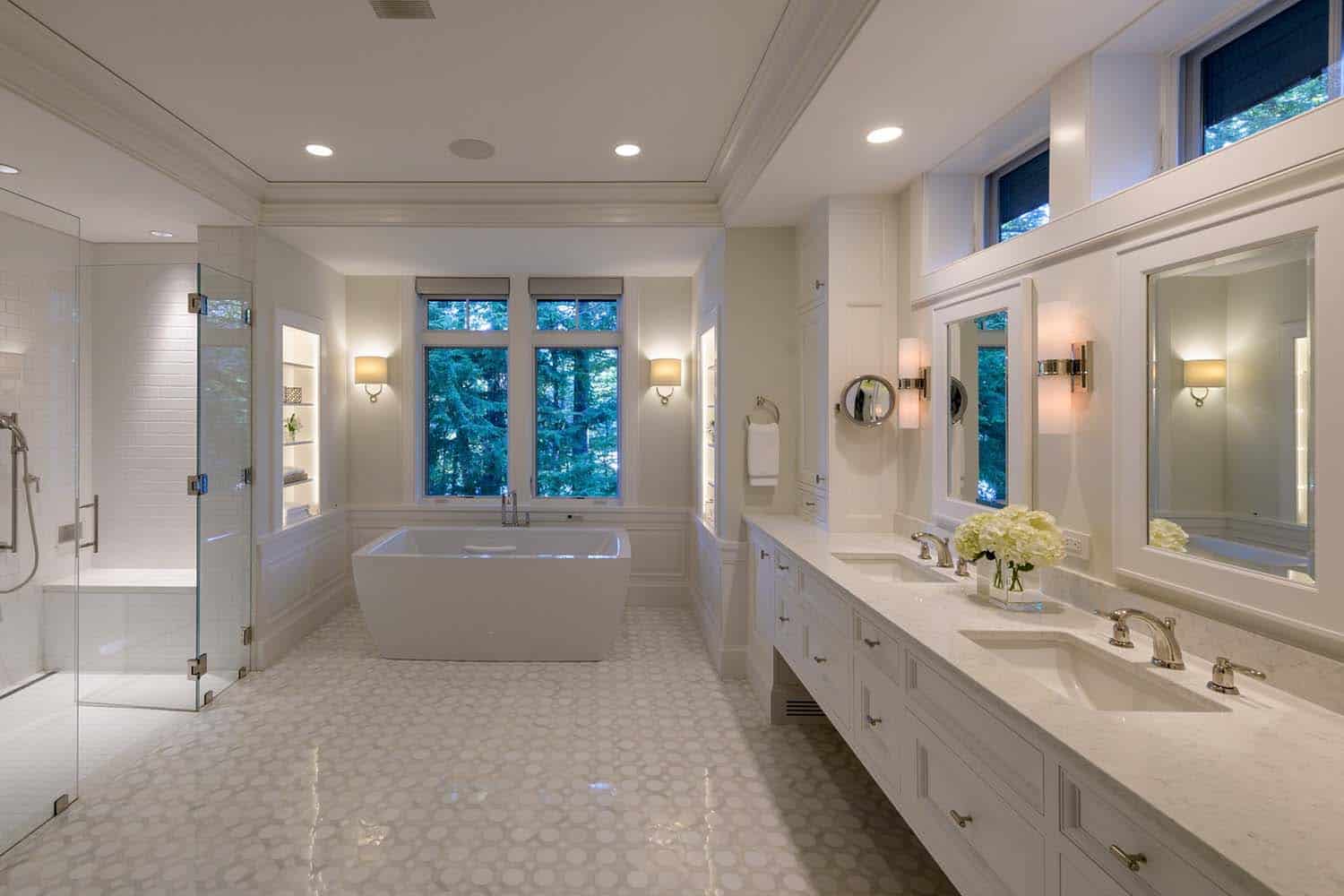 traditional bathroom with a vanity and freestanding tub