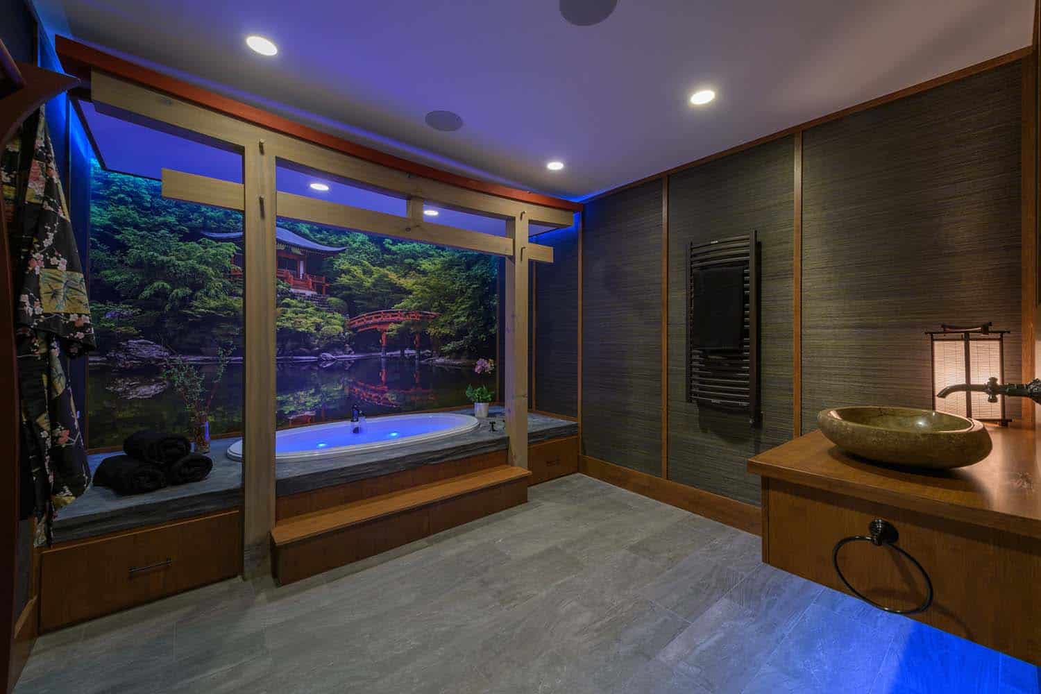 traditional indoor zen-like hot tub