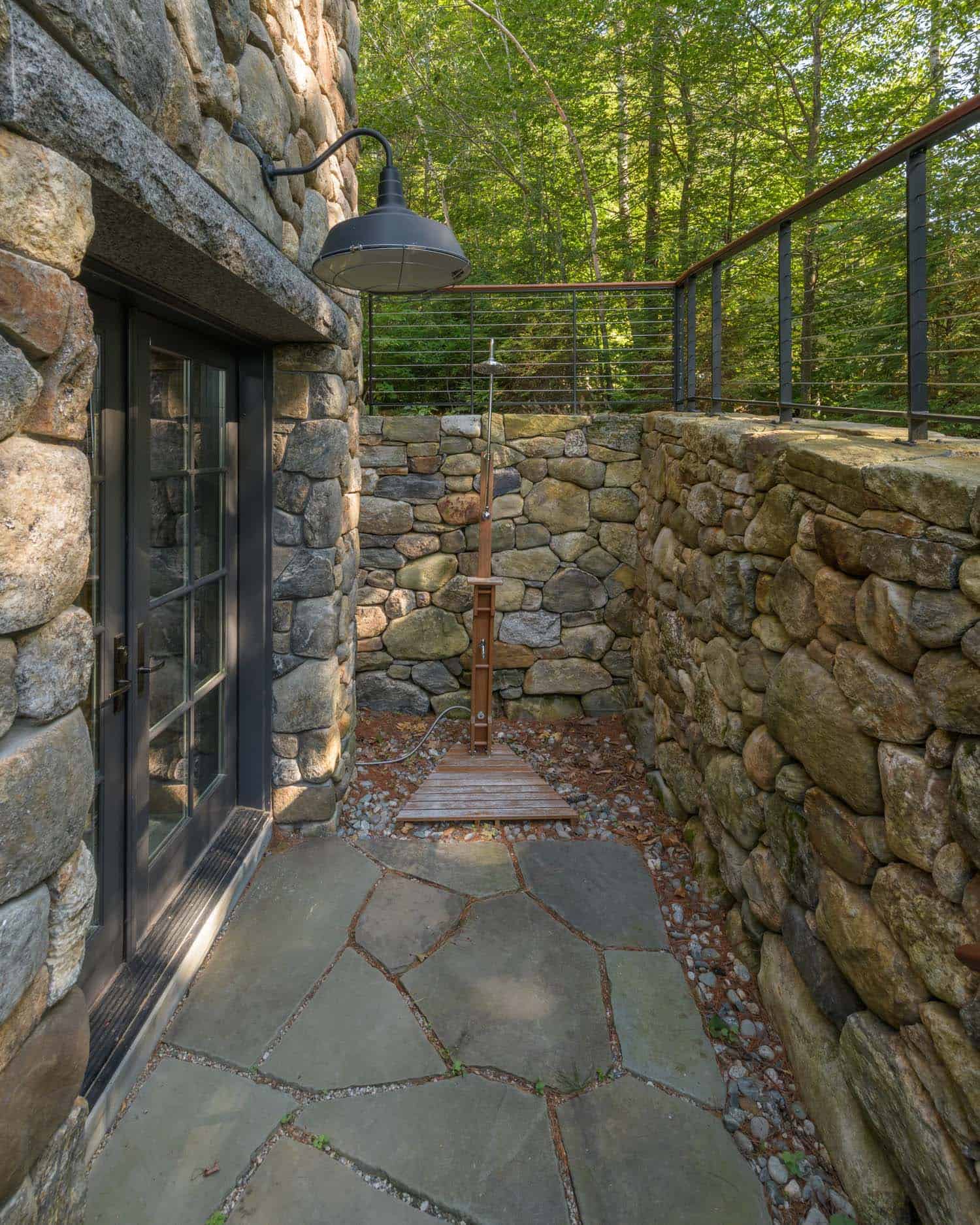 traditional lake house exterior outdoor shower