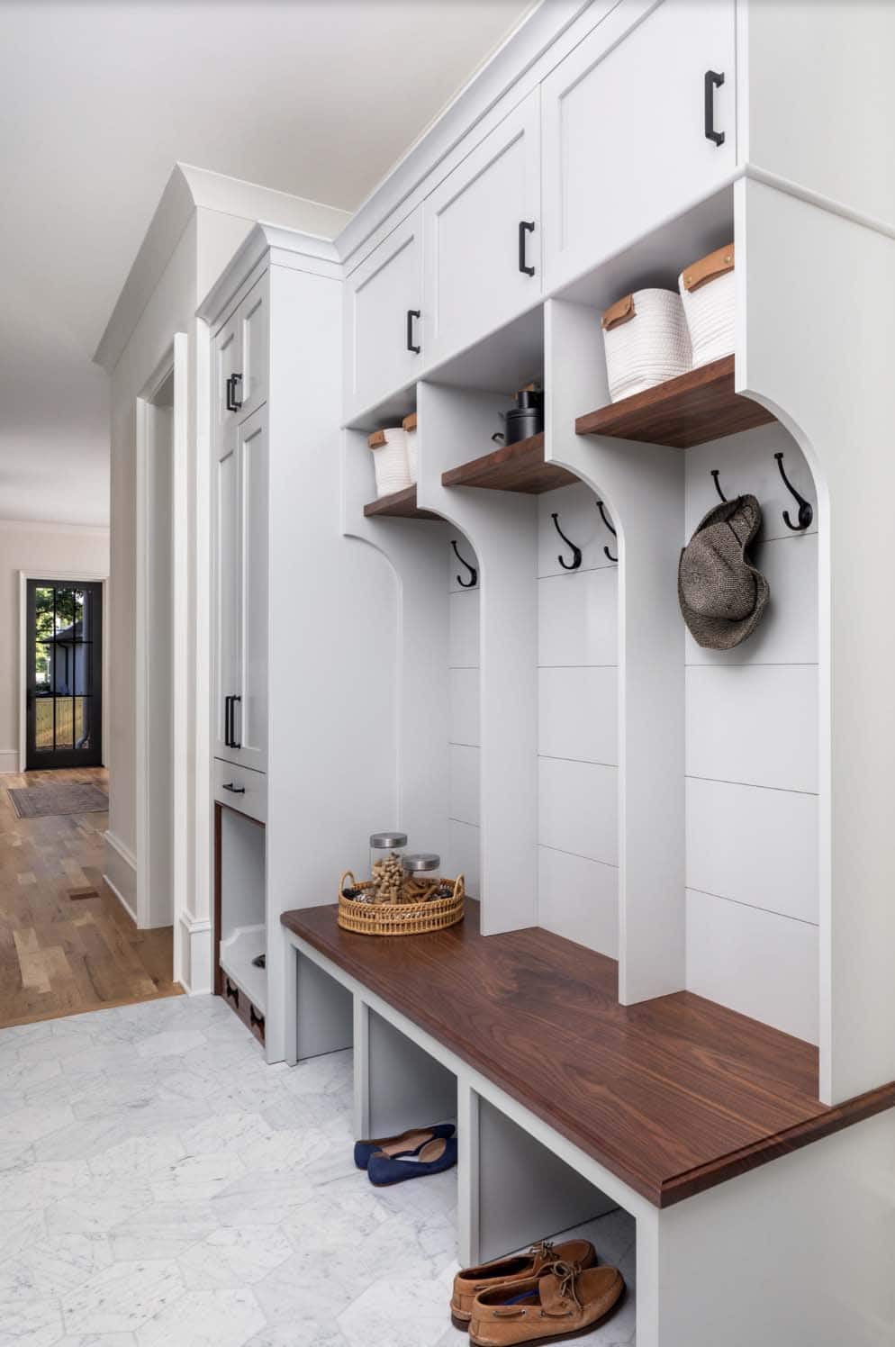 transitional style mudroom