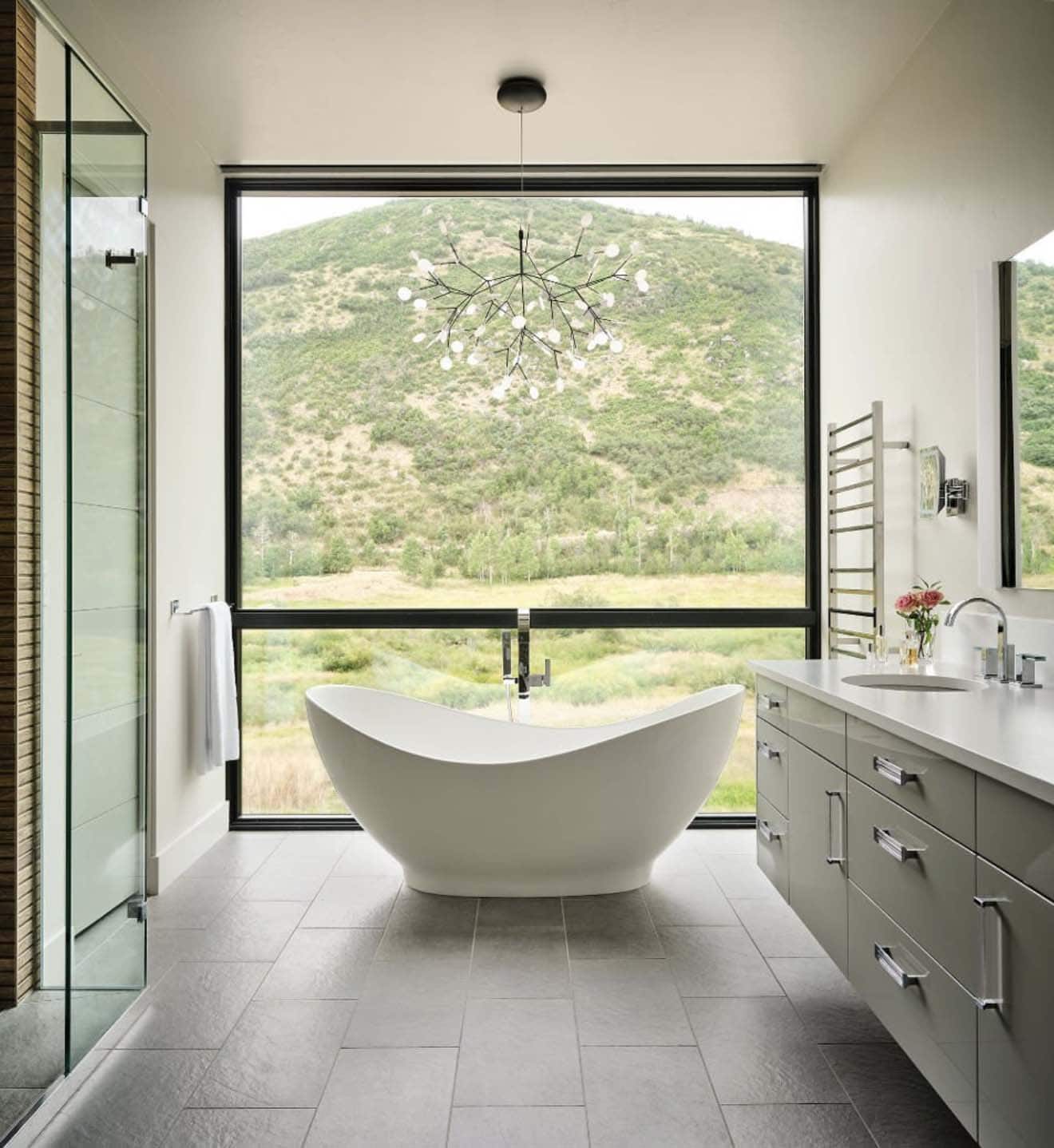 casual modern bathroom with a freestanding tub