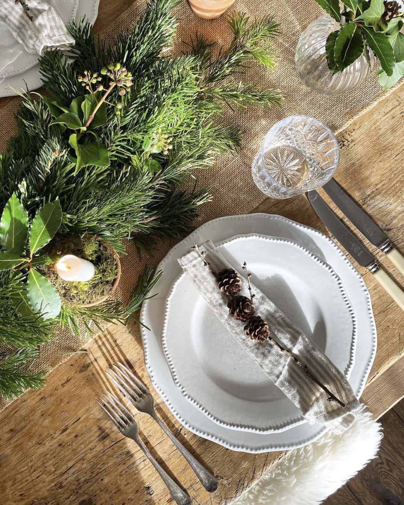 country christmas style dining table place setting