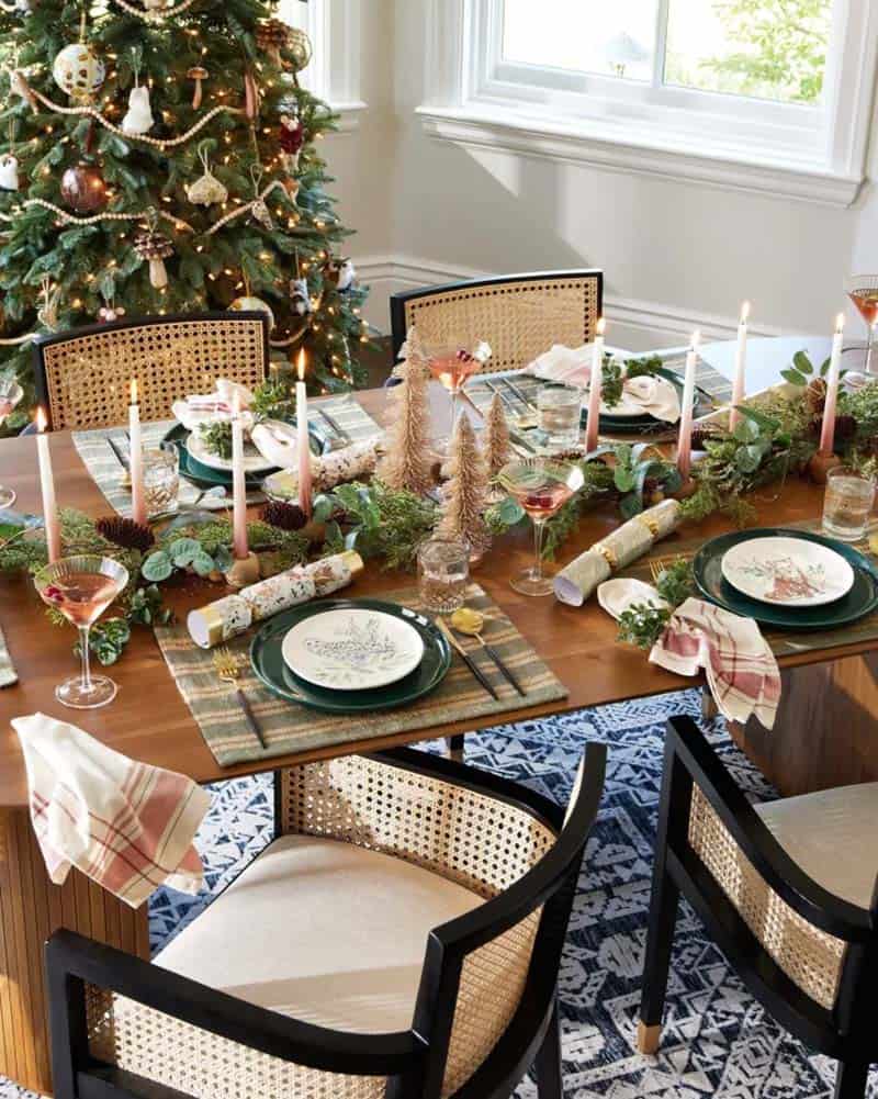 dining table with christmas decorations