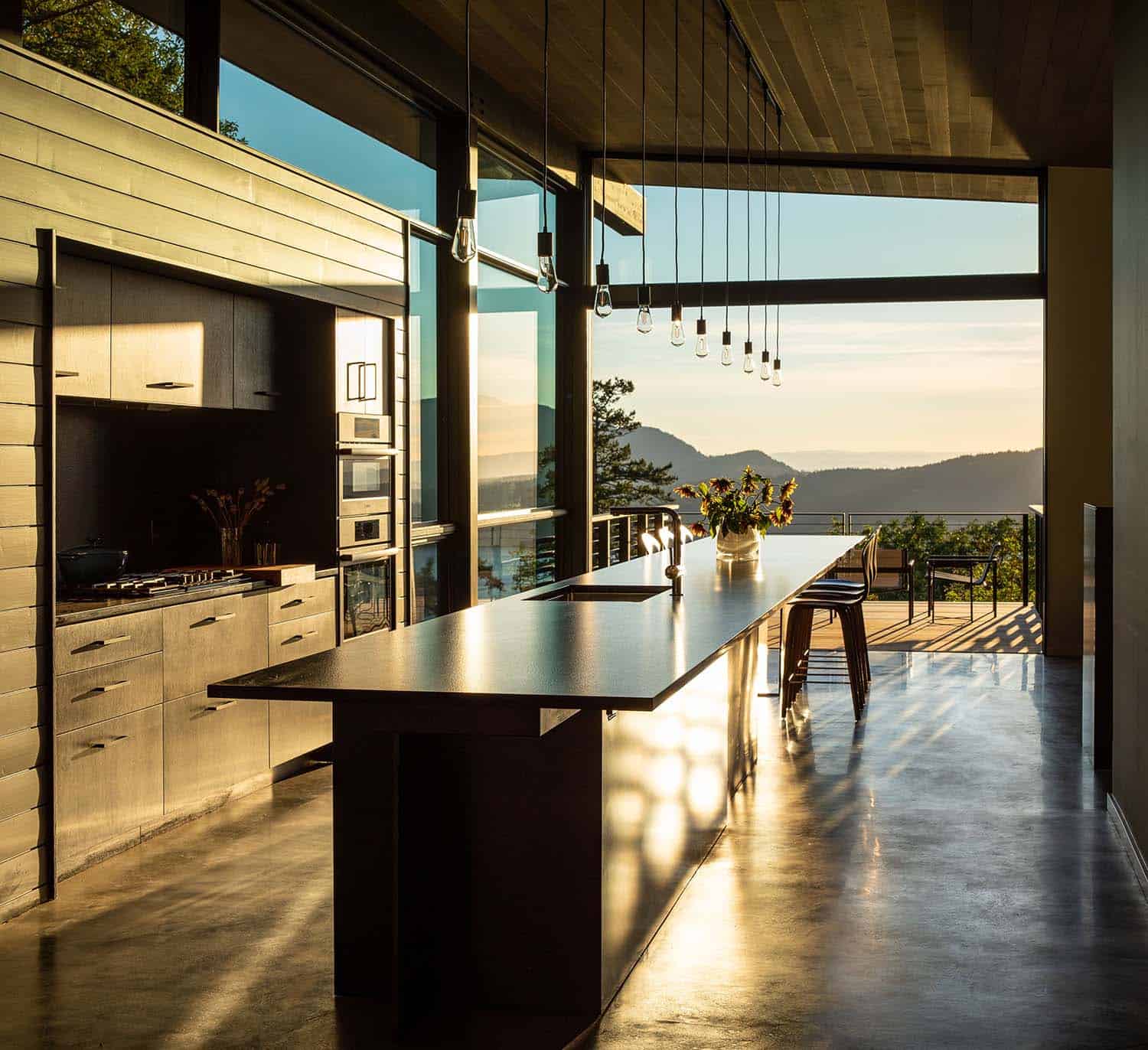 contemporary kitchen with a view