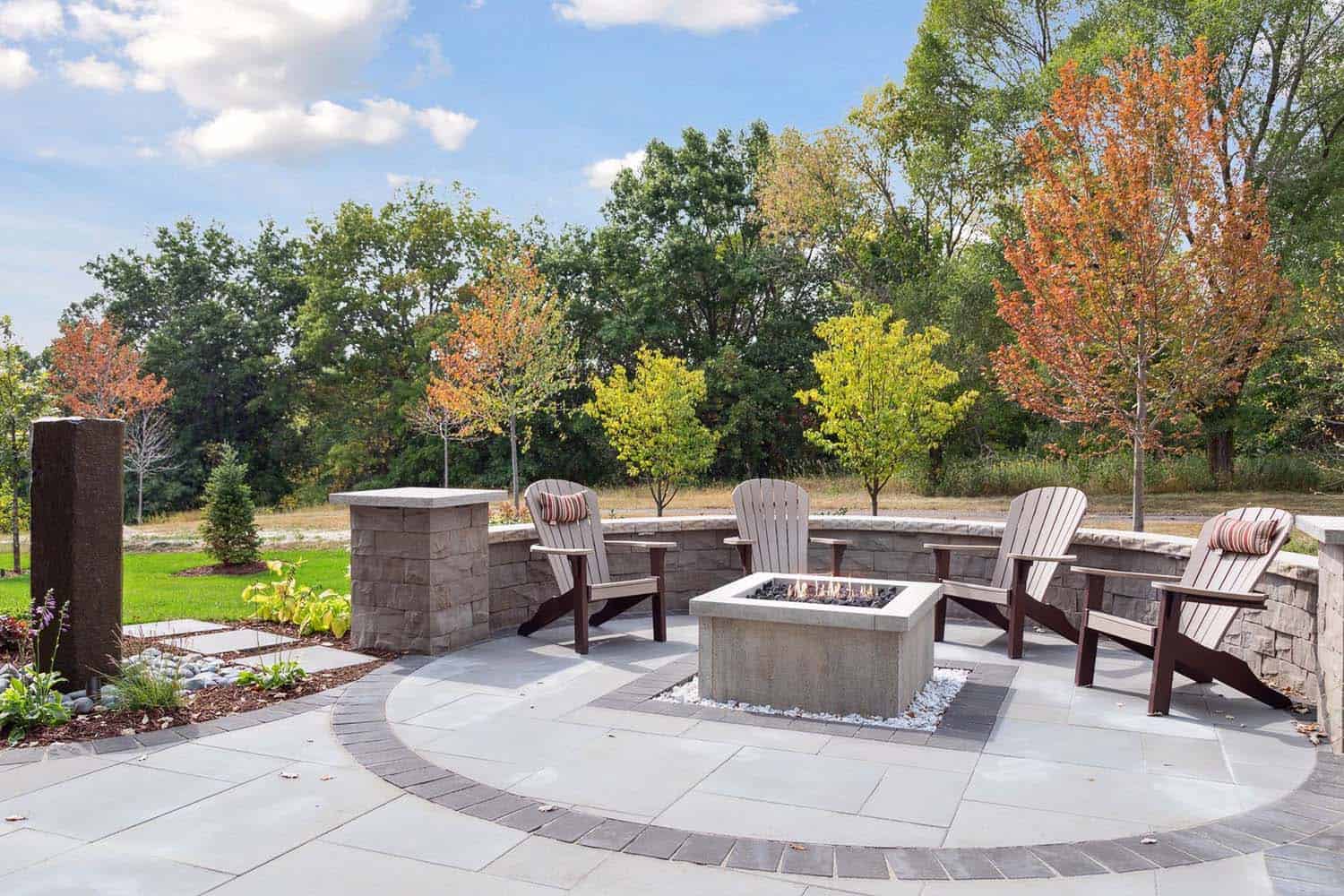 contemporary outdoor patio with a fire pit