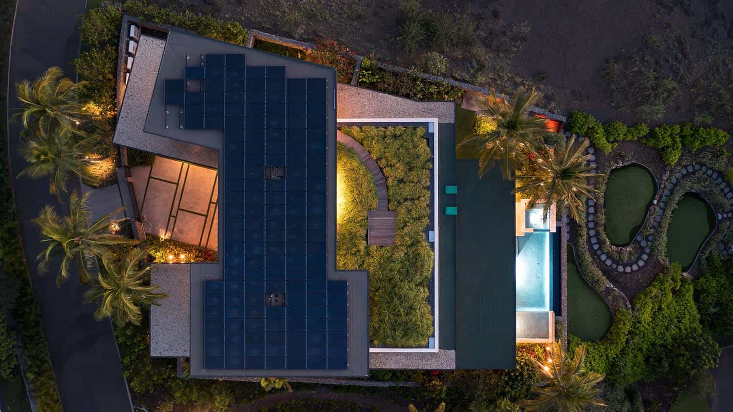 contemporary beach house aerial view