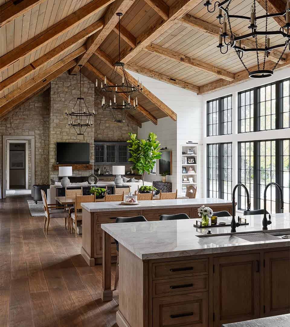 Inside a rugged yet refined contemporary farmhouse in the Chicago suburbs