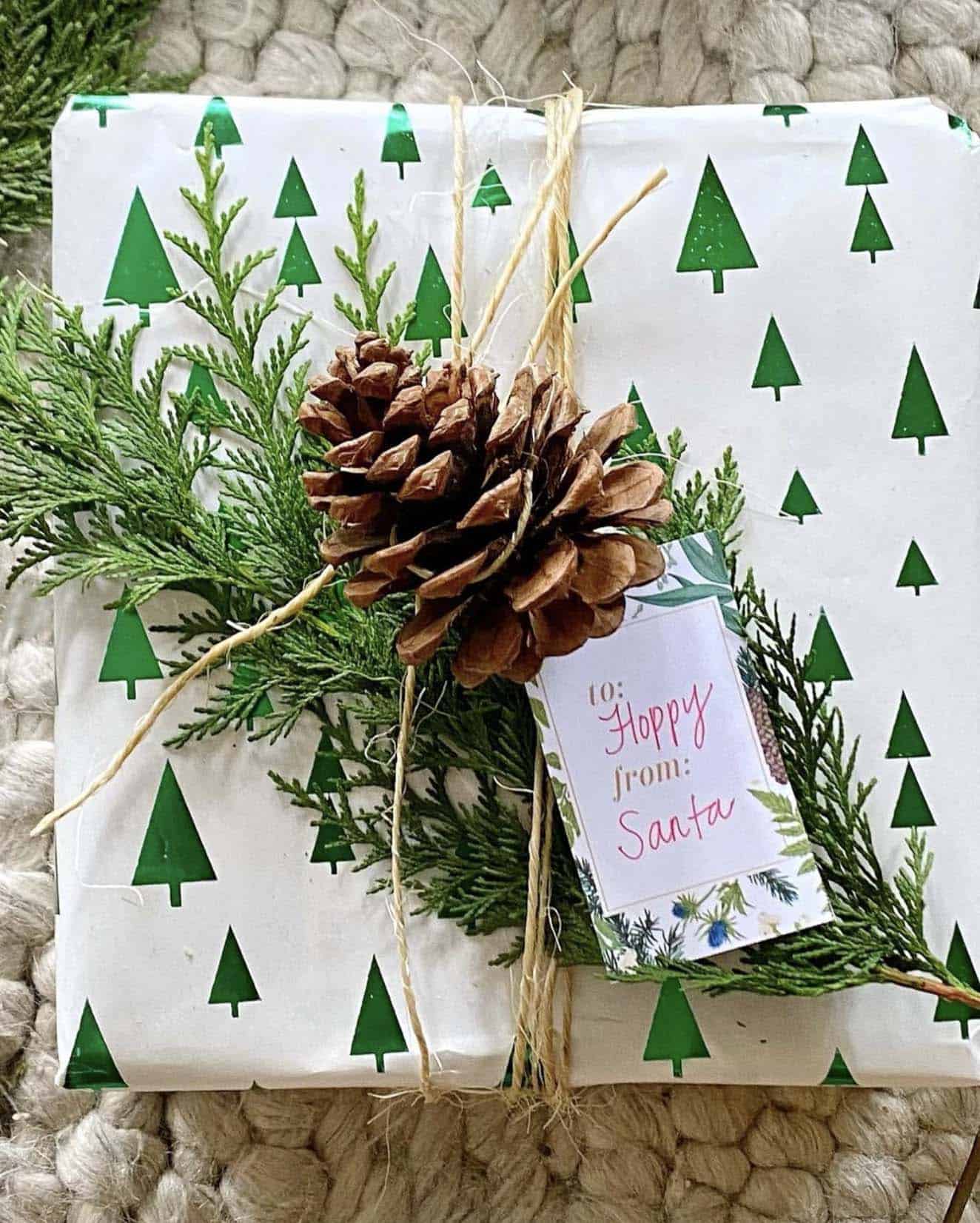 christmas gift wrapping with natural elements