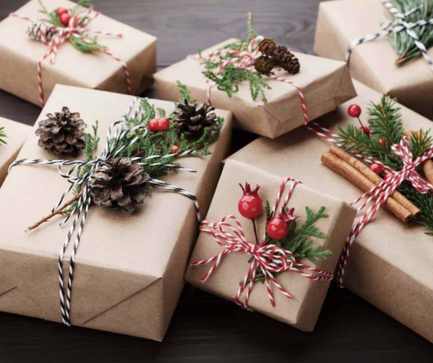 christmas gifts with twine with evergreen