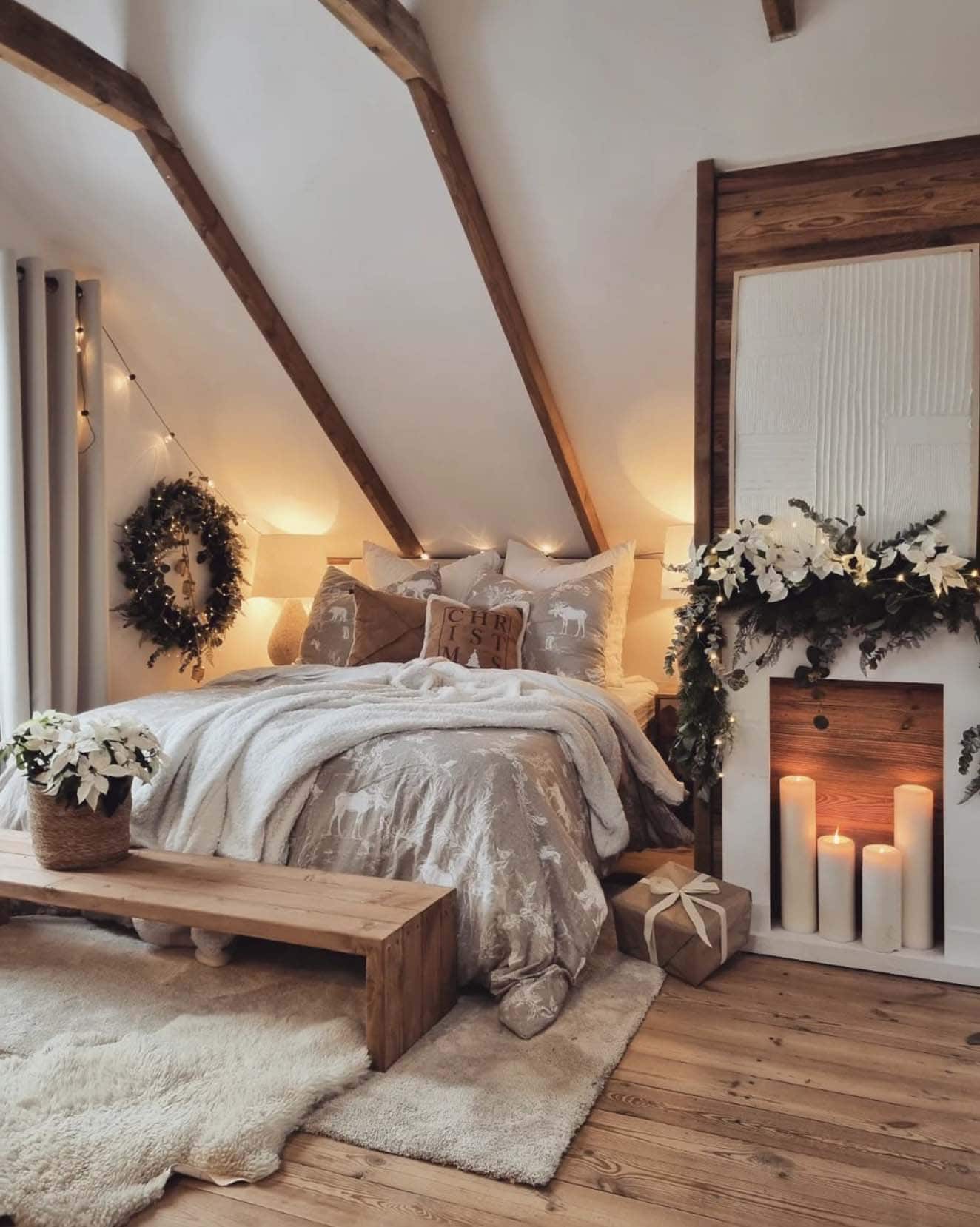 cozy christmas decorated bedroom