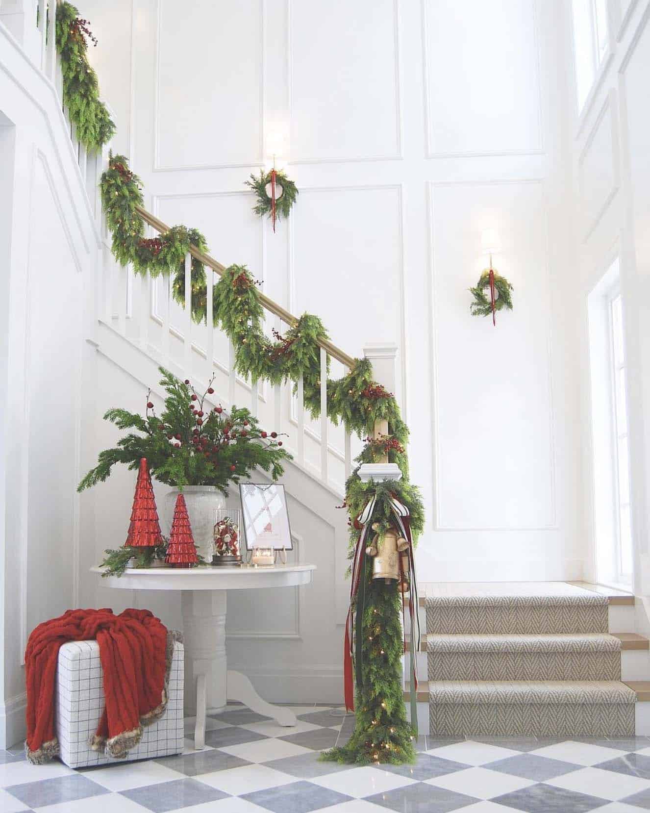 staircase with christmas garland