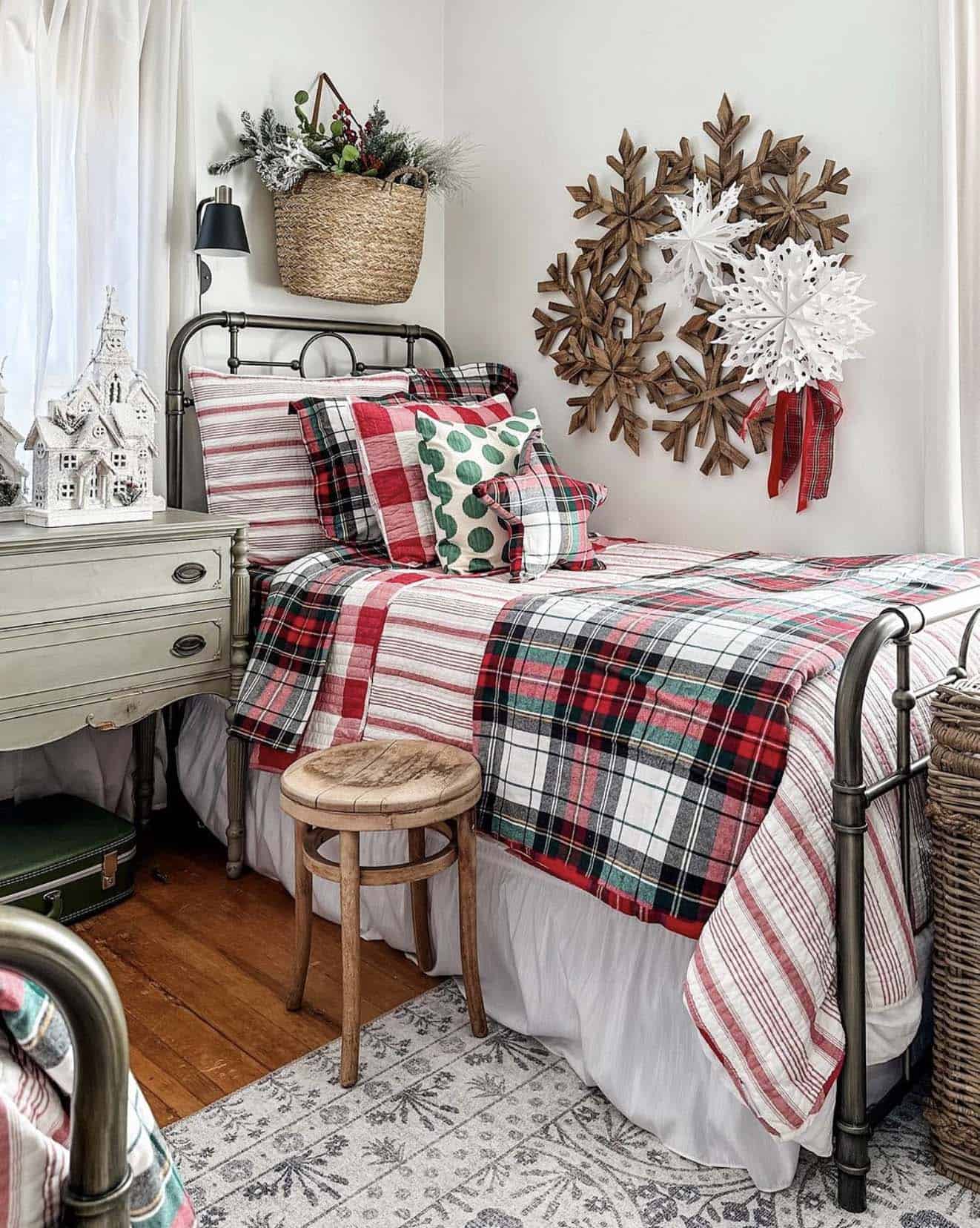 cozy guest bedroom decorated for Christmas 