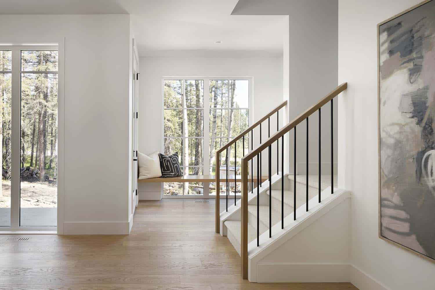 modern farmhouse home entry with a staircase