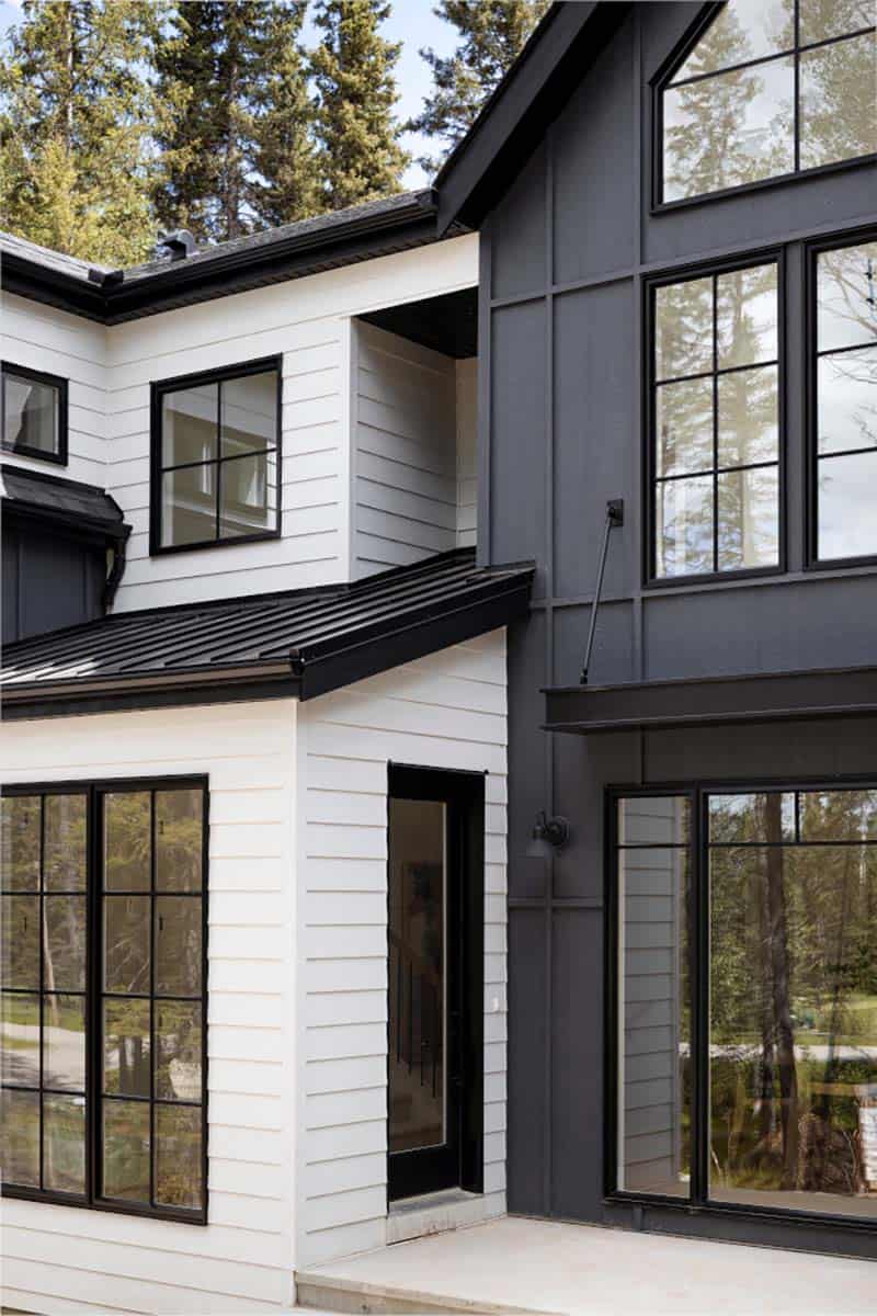 black and white modern farmhouse home exterior with board and batten siding