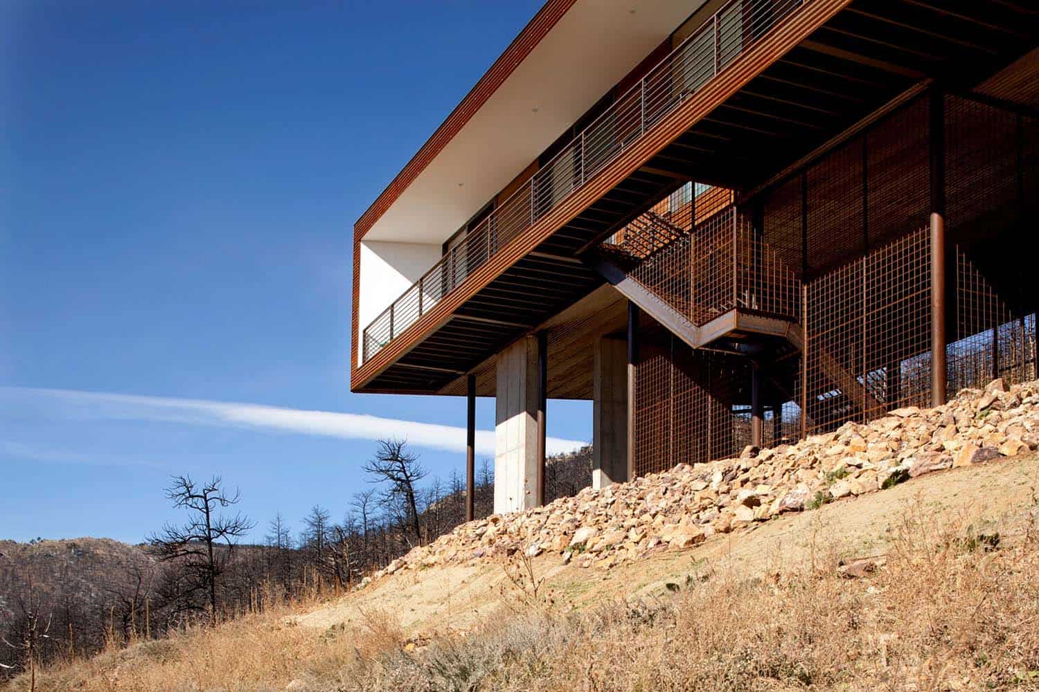modern hillside home exterior