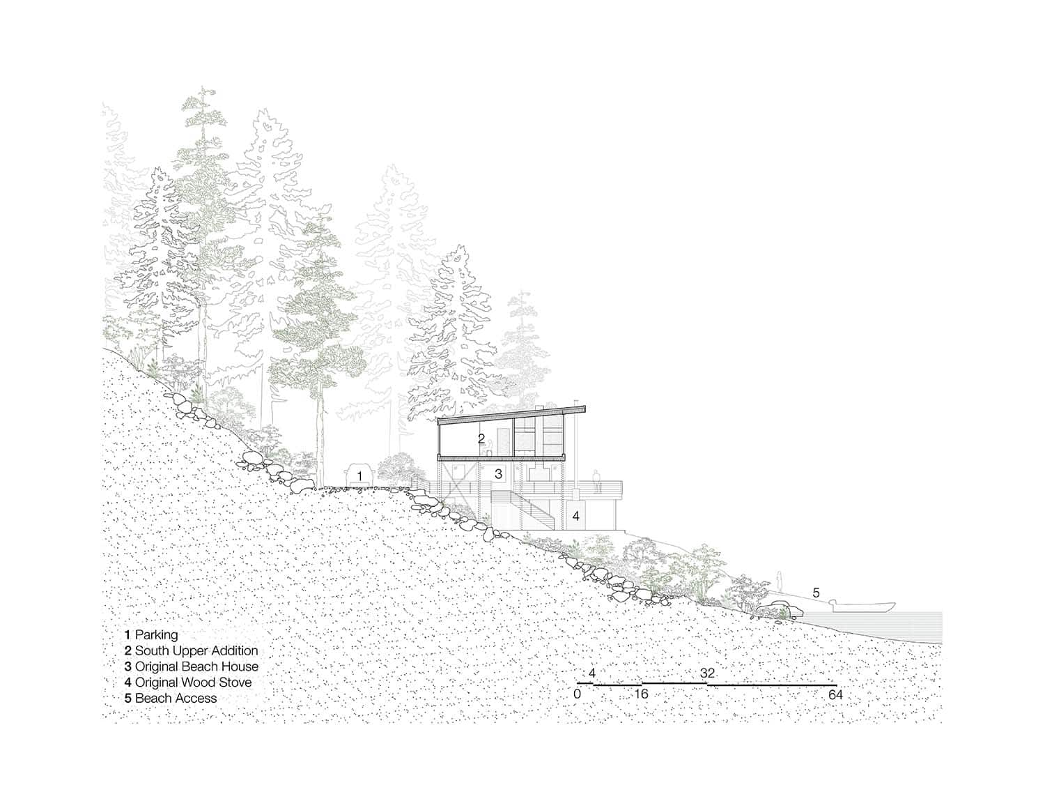 modern beach house section plan