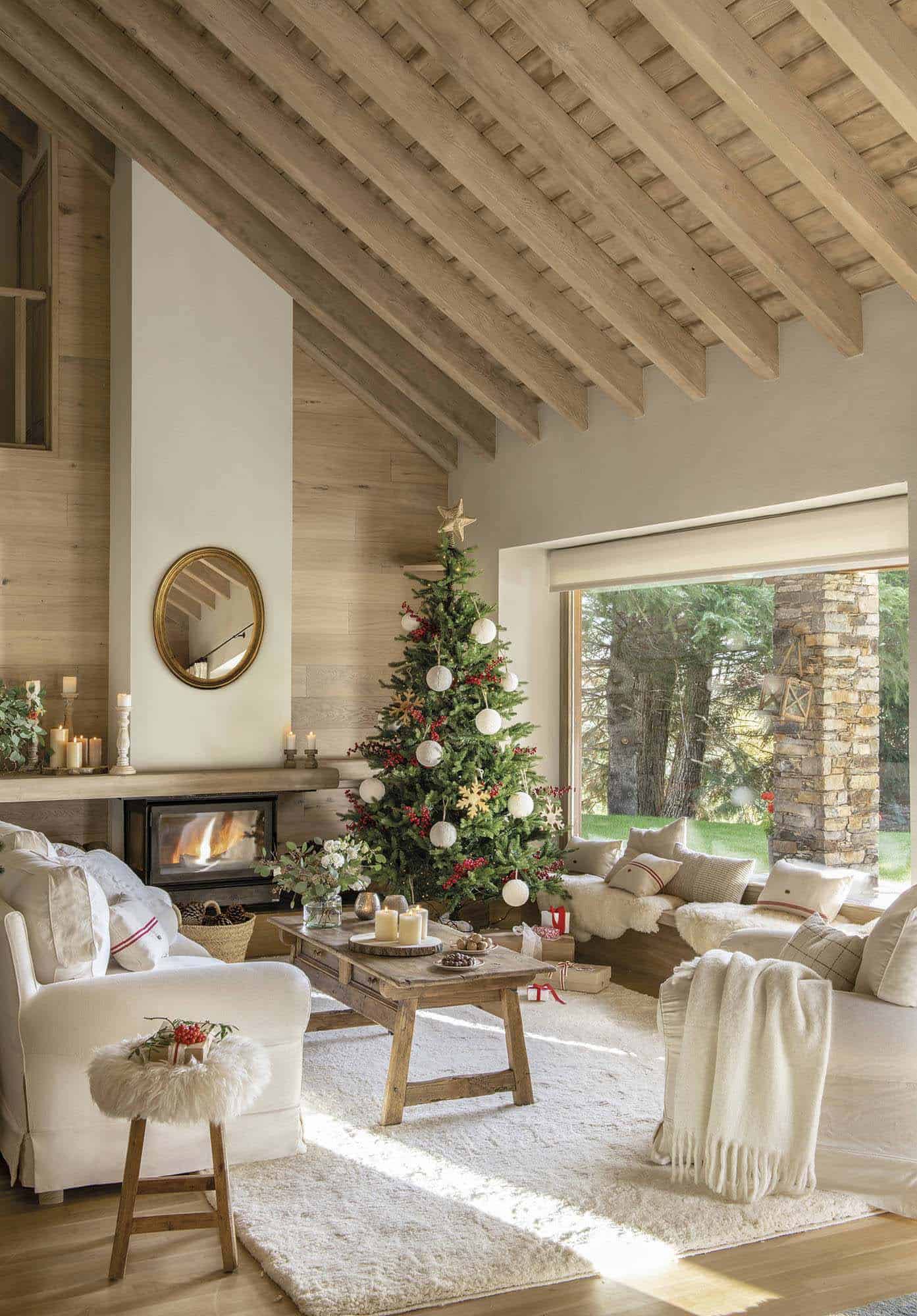 rustic living room decorated for christmas 