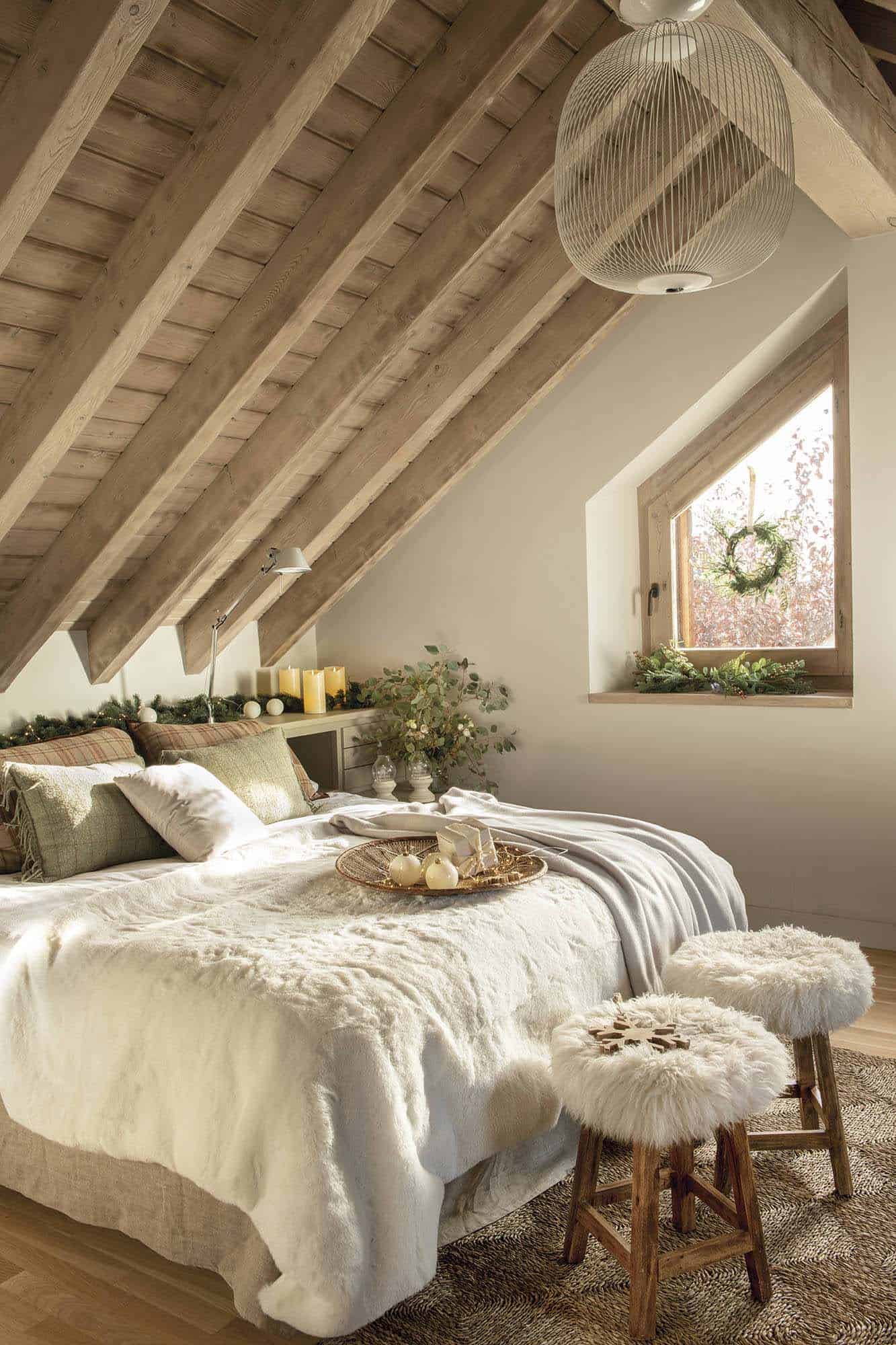 rustic bedroom decorated for christmas 