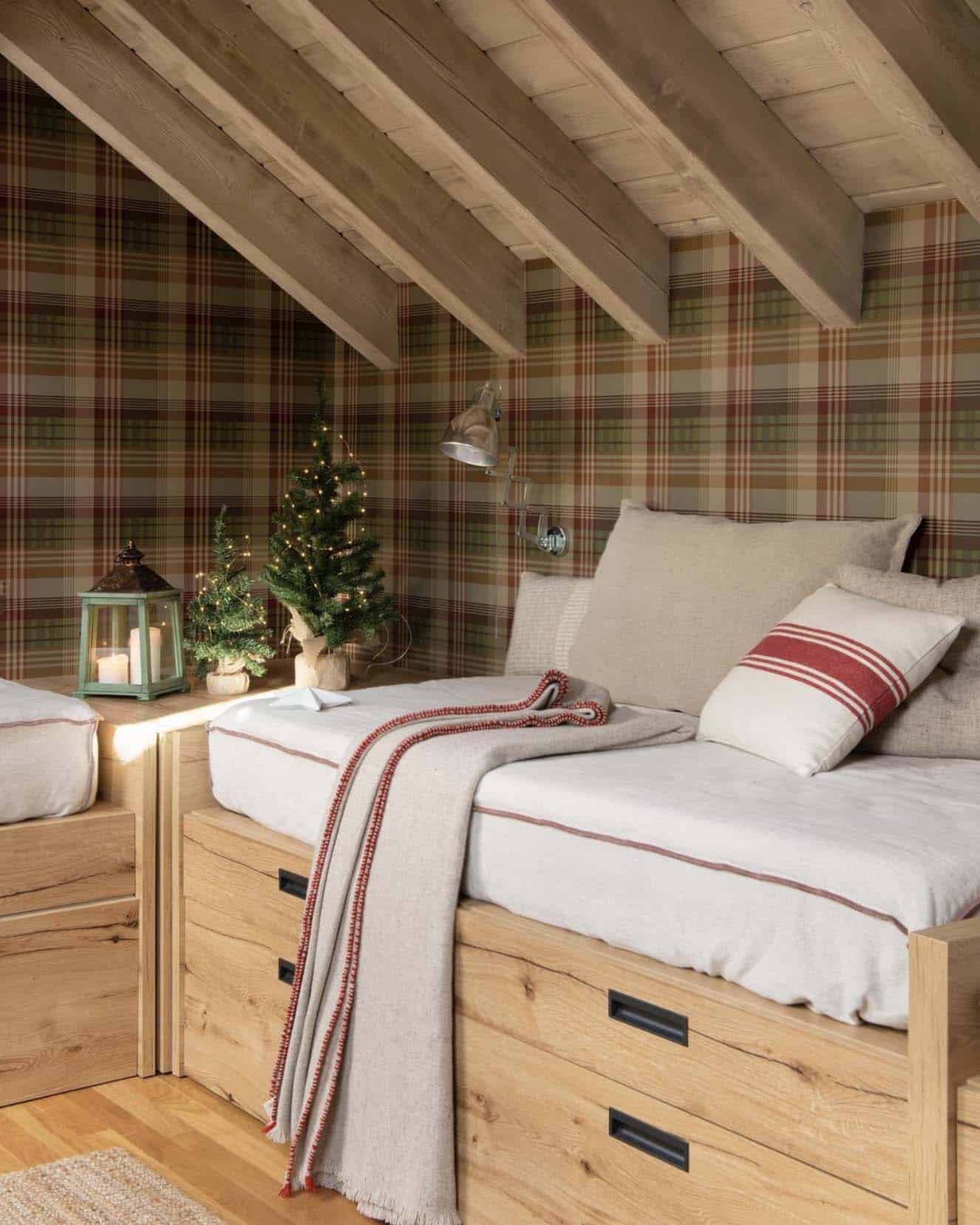 rustic guest bedroom decorated for christmas 