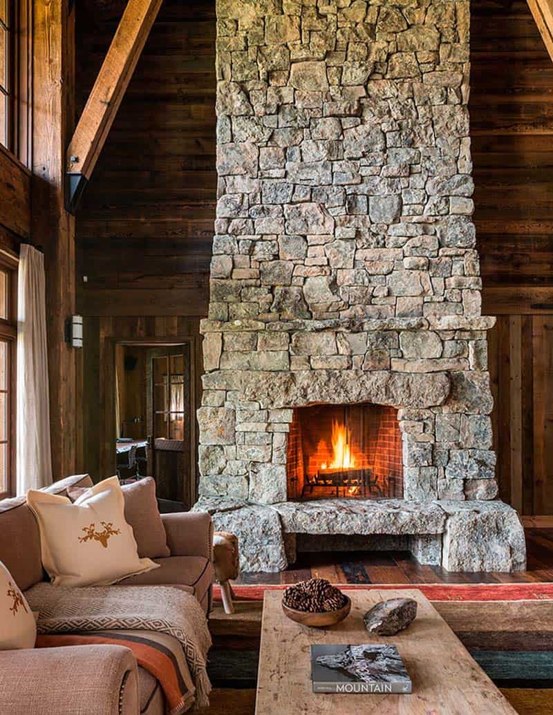 rustic living room with a fireplace
